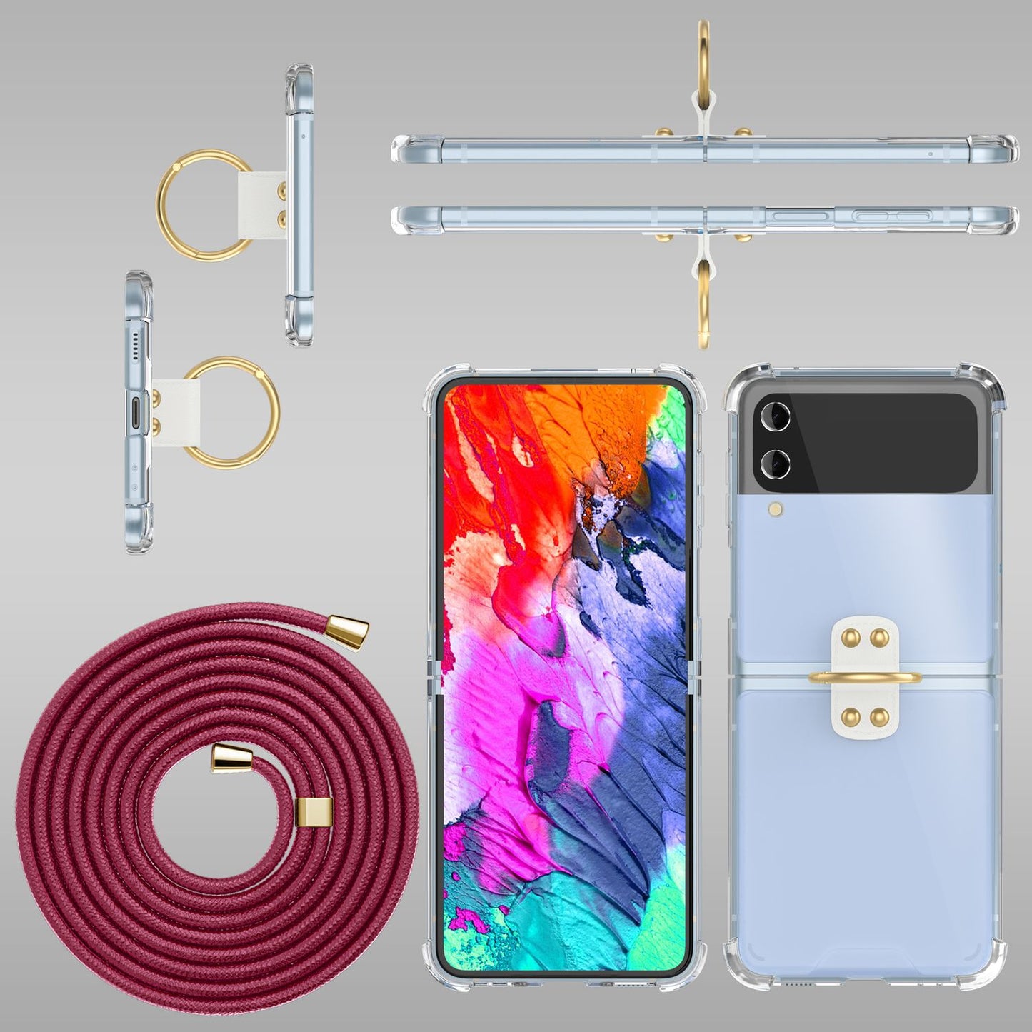 Umhänge Hülle für Samsung Galaxy Z Flip4 Klare Schutzhülle mit Band Schnur Ring