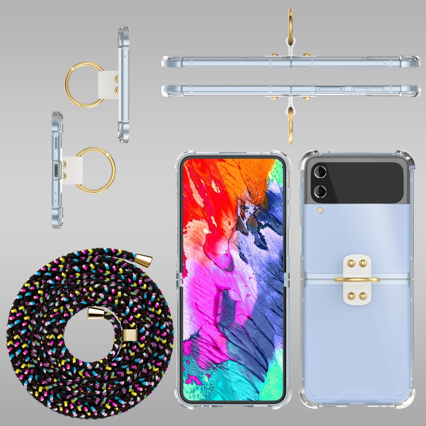 Umhänge Hülle für Samsung Galaxy Z Flip4 Klare Schutzhülle mit Band Schnur Ring