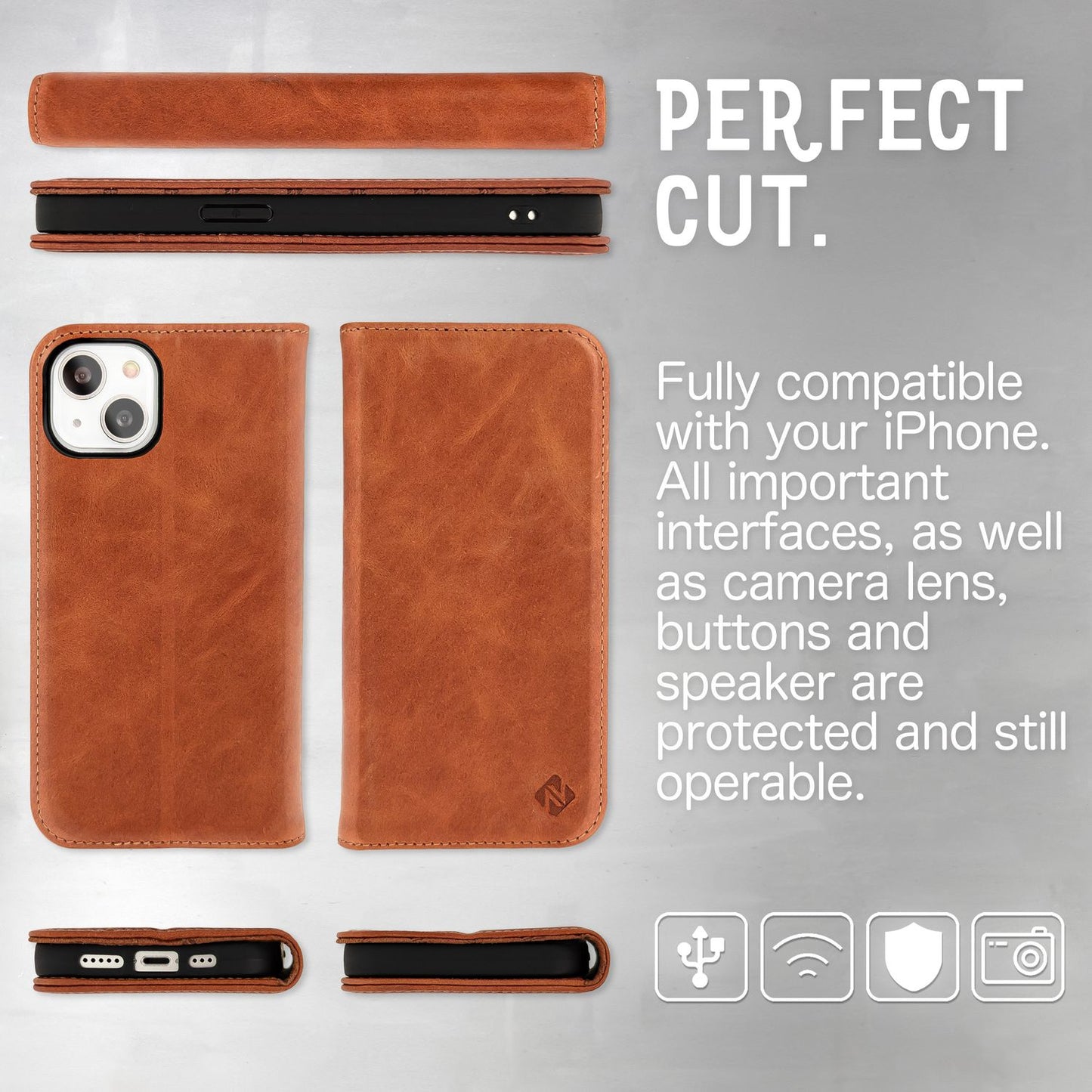 Husă NALIA din piele naturală cu clapă și protecție RFID - 2 sloturi pentru carduri, dimensiuni: 145x70x15