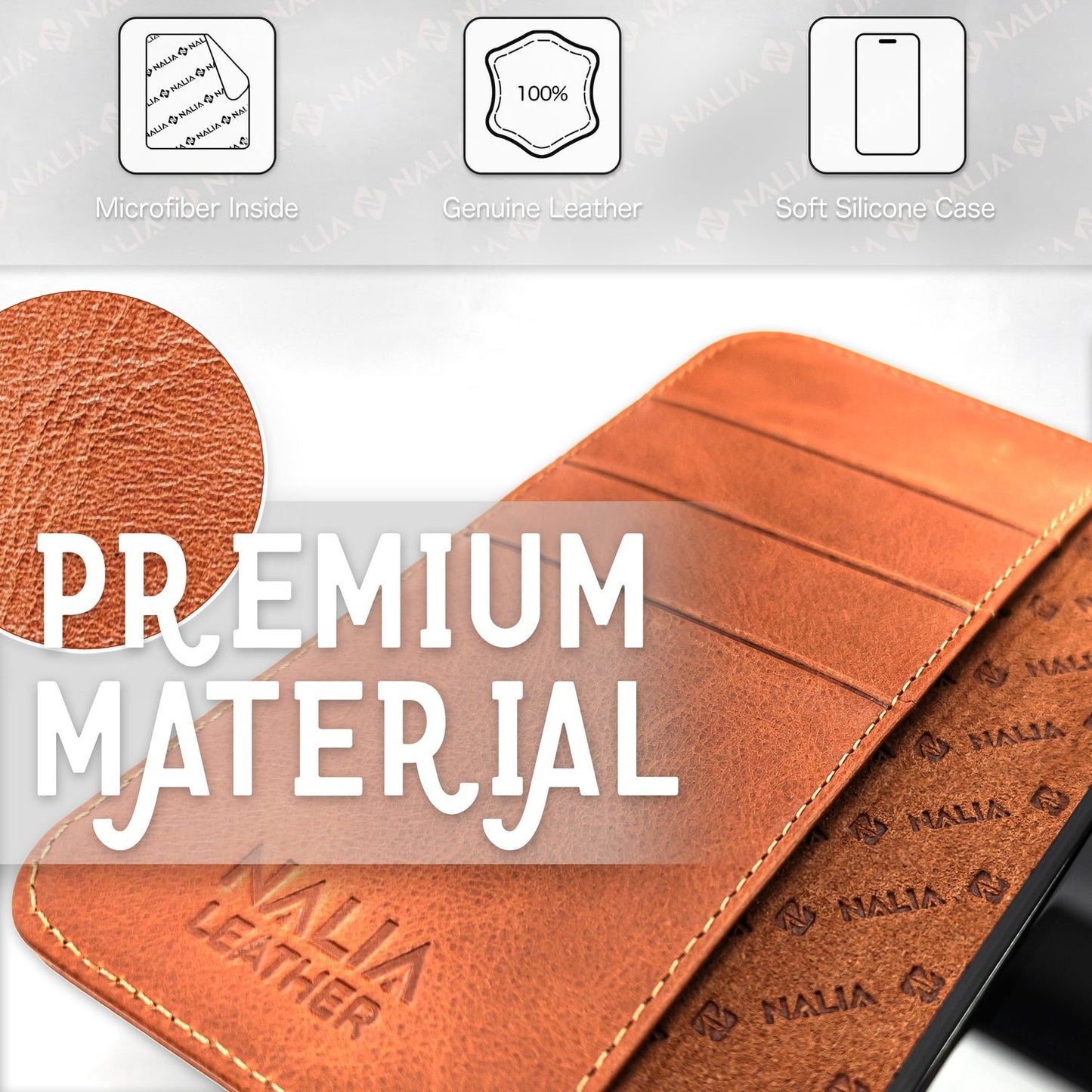 Echt Leder Hülle für iPhone 14 Pro Max, RFID Schutz Flipcase Handy Schutzhülle