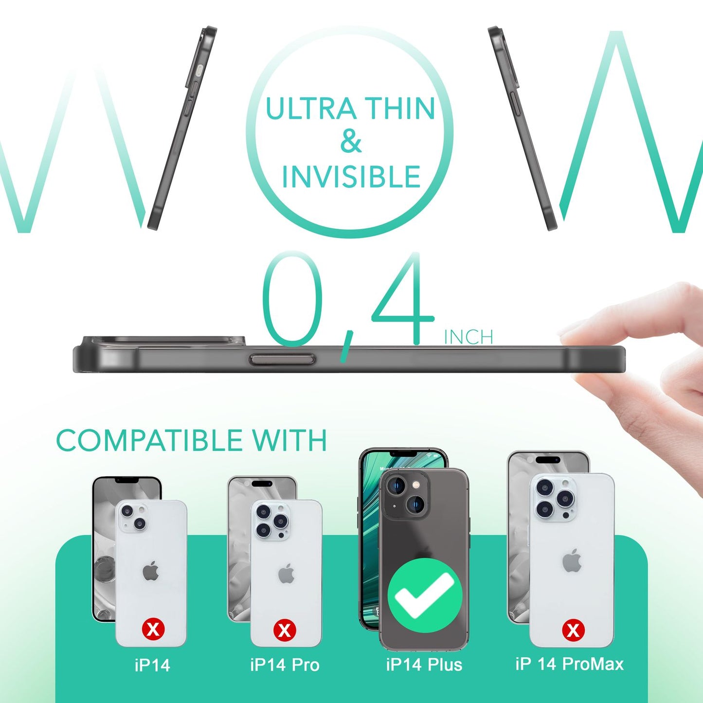 Carcasă ultra-subțire pentru iPhone 14 Plus, carcasă de protecție transparentă subțire de 0,3 mm