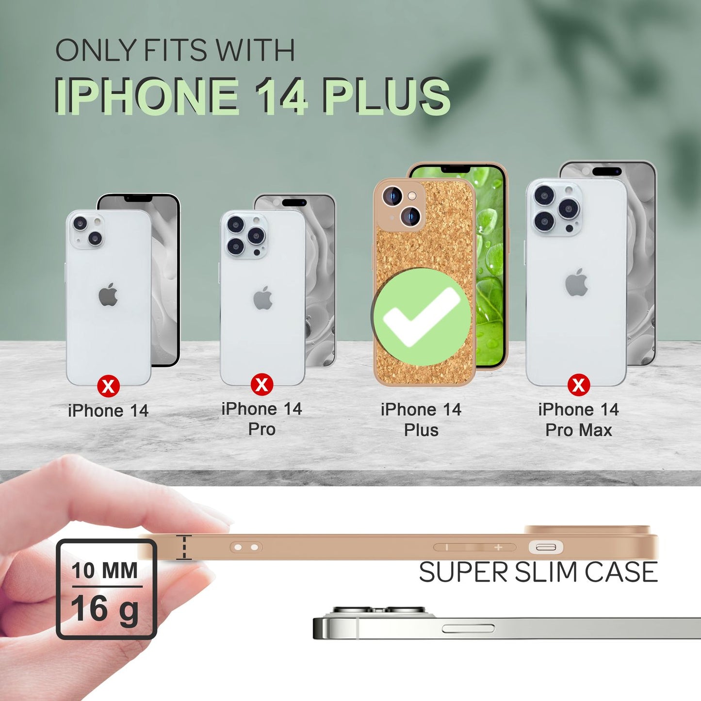 Hülle mit Natur Kork für iPhone 14 Plus, Schutzhülle TPU Handyhülle Cork Cover