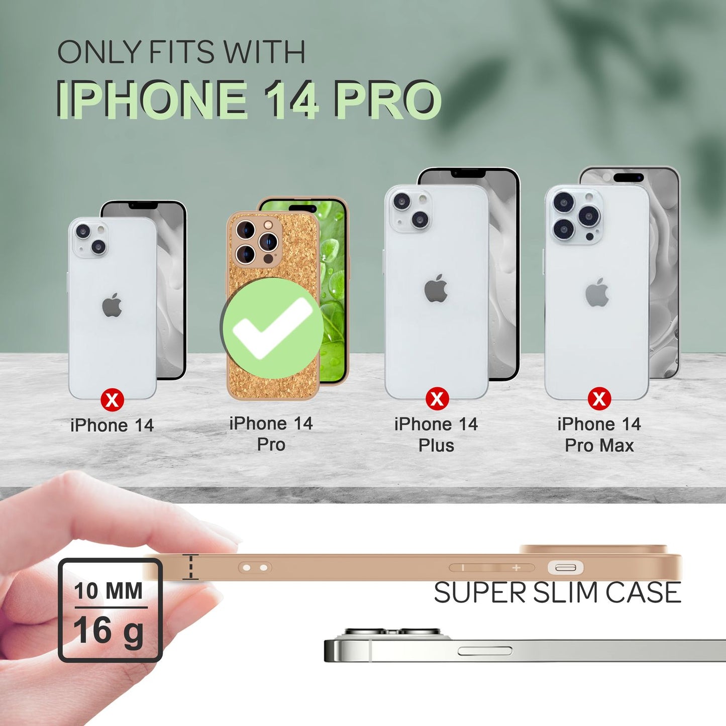 Husă cu plută naturală pentru iPhone 14 Pro, husă de protecție TPU, capac din plută