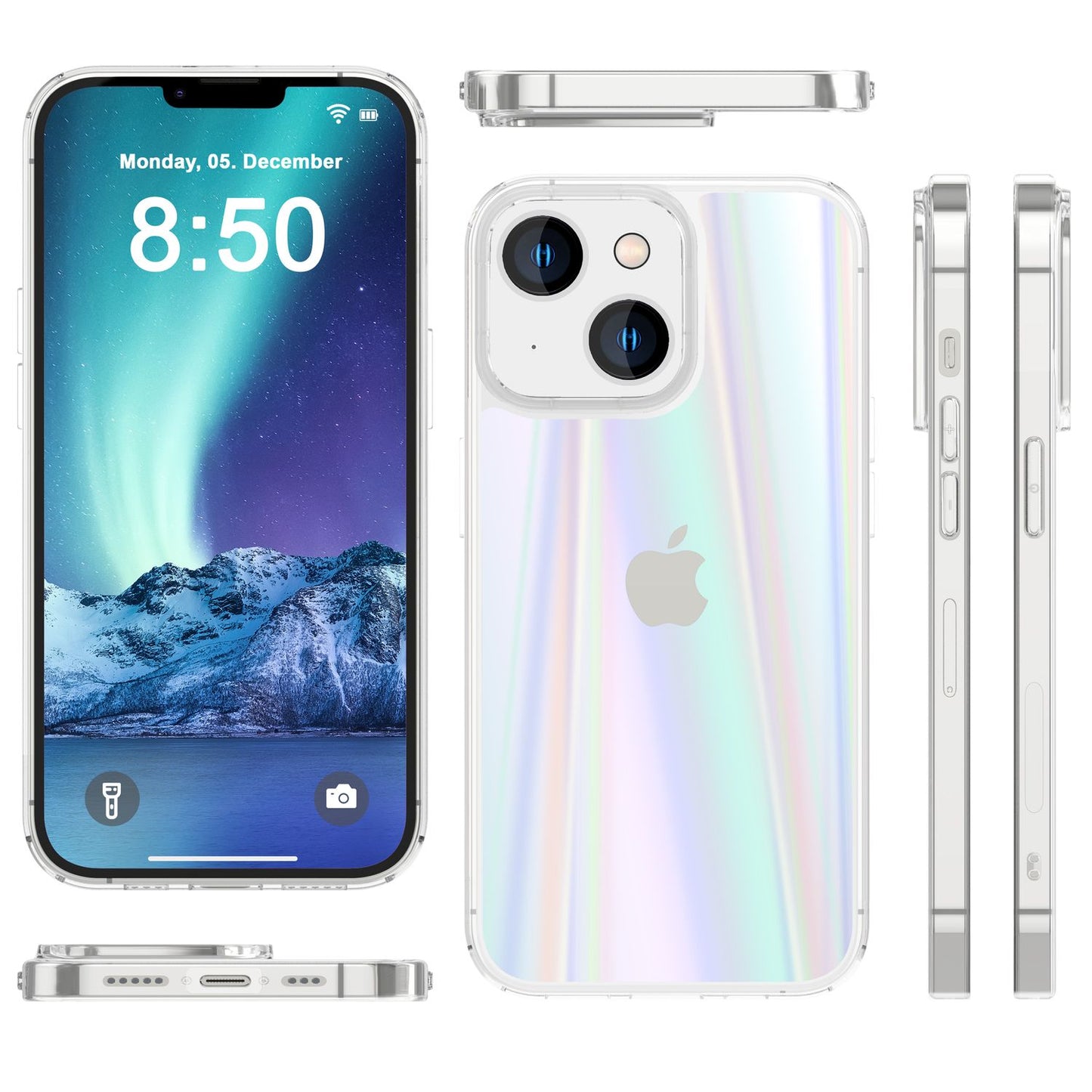 Glas Hülle für iPhone 14, Klar Regenbogen Effekt Schimmernd Cover Schutz Case