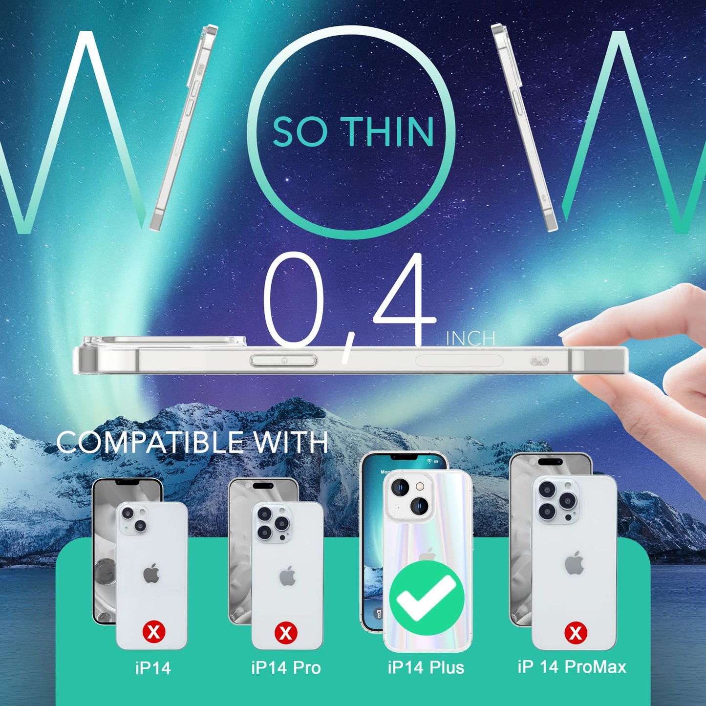 NALIA Berlin Aurora Hartglas Cover Regenbogen Schimmernd - Dicke 0,5 mm, Passgenau Für iPhone 14 Plus, Material Hartglas