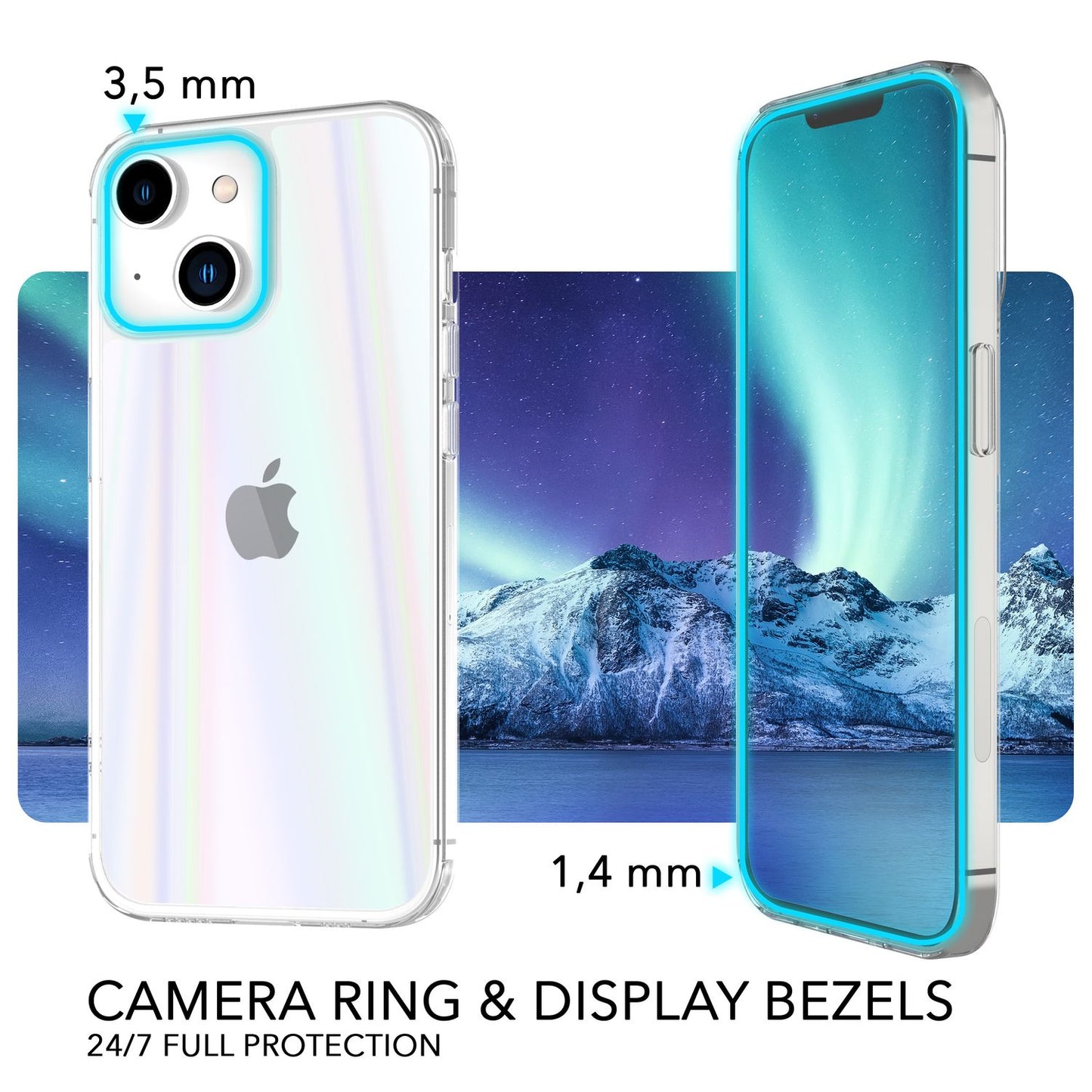 NALIA Berlin Aurora Hartglas Cover Regenbogen Schimmernd - Dicke 0,5 mm, Passgenau Für iPhone 14 Plus, Material Hartglas