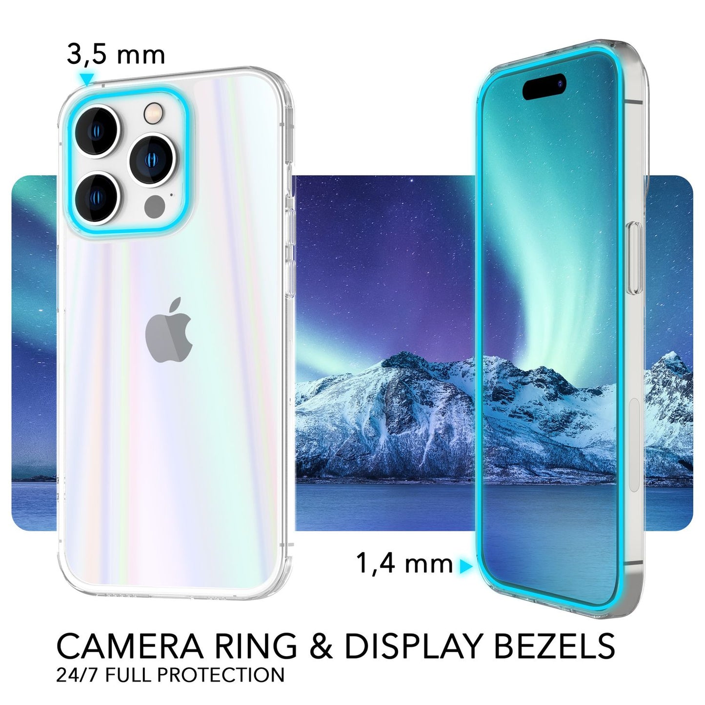 NALIA Berlin Aurora Hartglas Cover Regenbogen Effekt - Kompatibel iPhone 14 Pro Max, Transparent Glas, Leichtes Gewicht