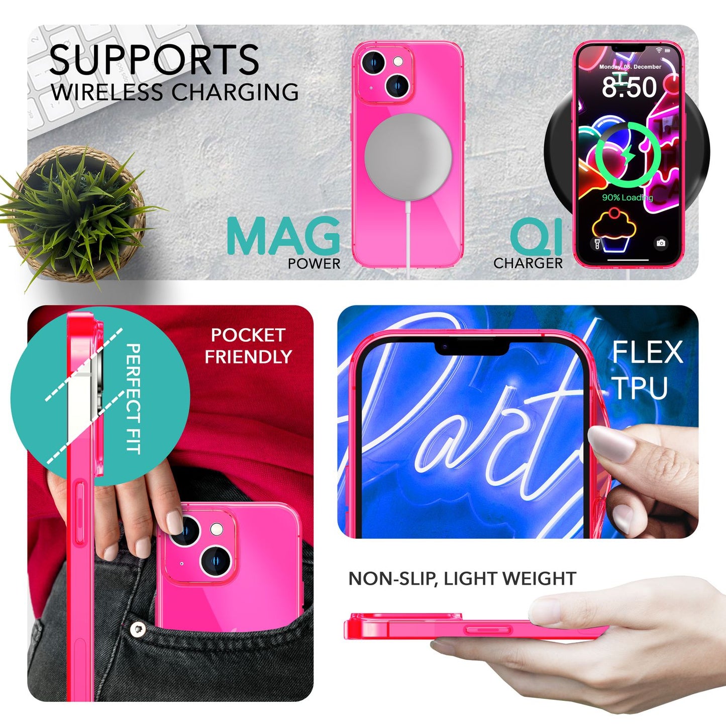 Neon Hülle für iPhone 14, Durchscheinend Bunt Leuchtend Handyhülle Schutzhülle