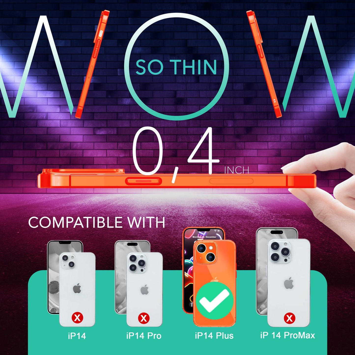 Neon Hülle für iPhone 14 Plus, Durchscheinend Bunt Handyhülle Schutzhülle Cover