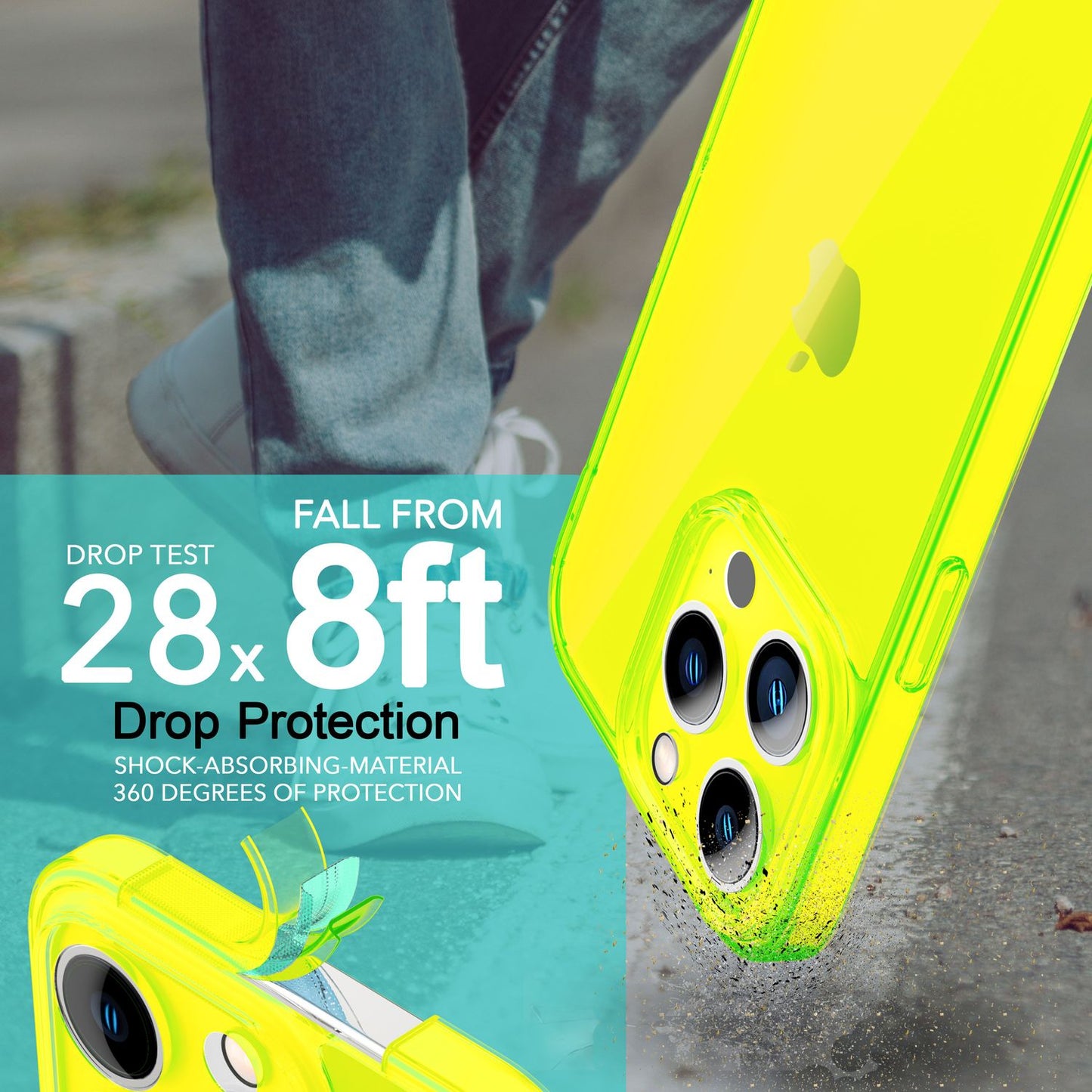 Neon Hülle für iPhone 14 Pro, Durchscheinend Bunt Handyhülle Cover Schutzhülle
