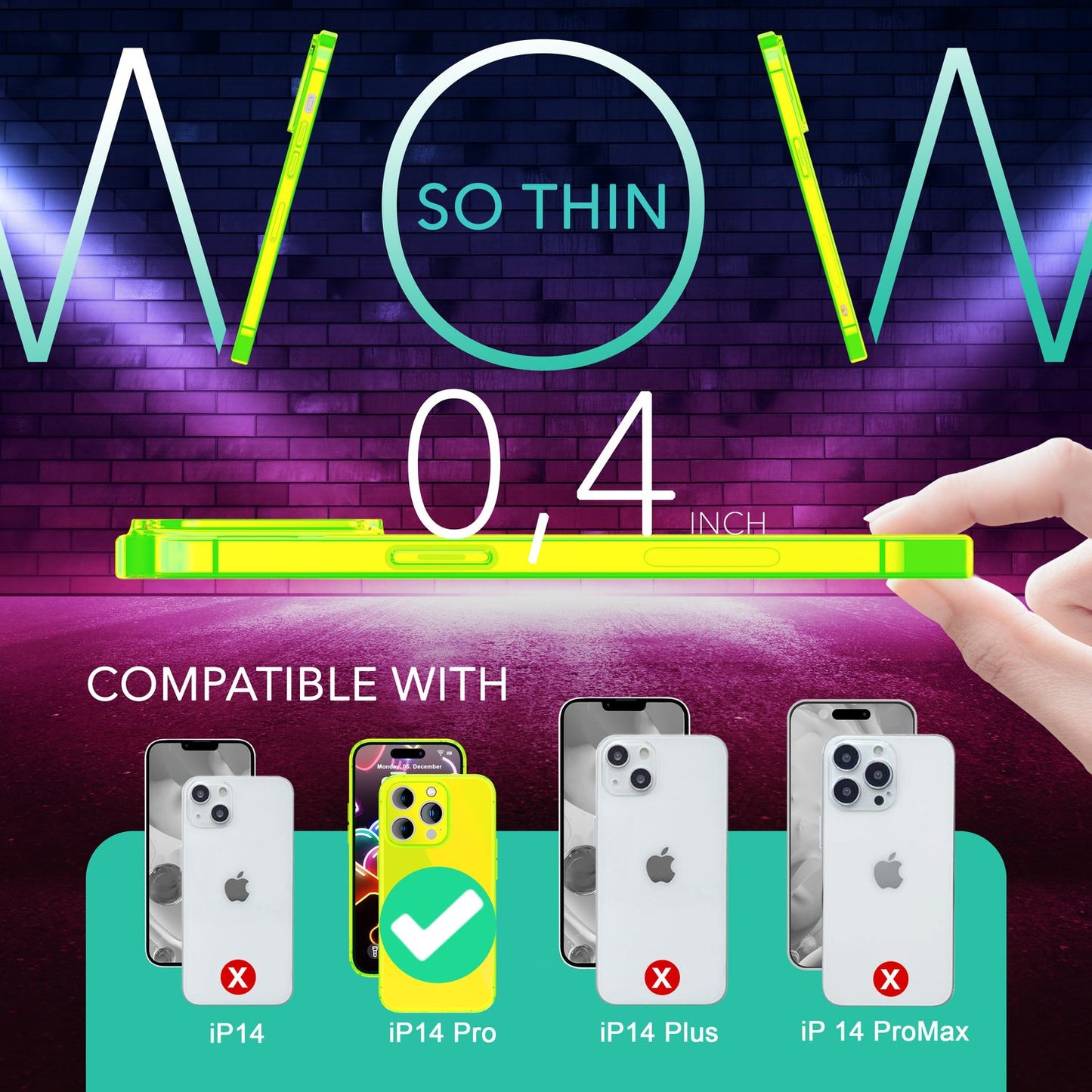 Neon Hülle für iPhone 14 Pro, Durchscheinend Bunt Handyhülle Cover Schutzhülle