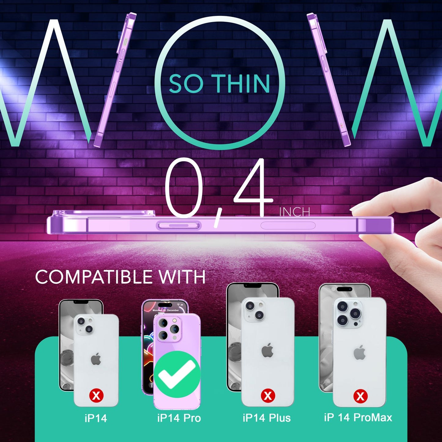 Neon Hülle für iPhone 14 Pro, Durchscheinend Bunt Handyhülle Cover Schutzhülle