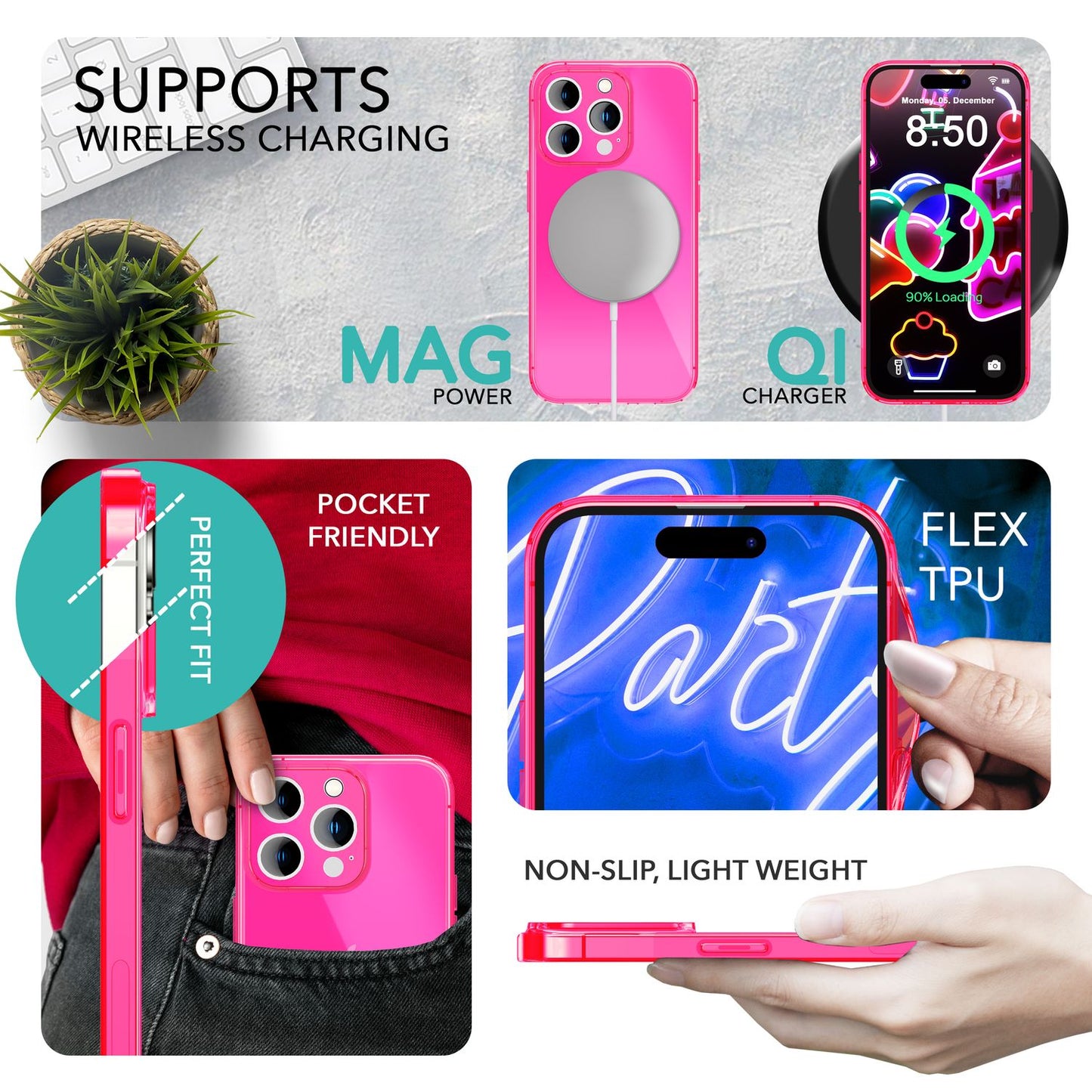 Neon Hülle für iPhone 14 Pro, Durchscheinend Bunt Handyhülle Cover Schutzhülle