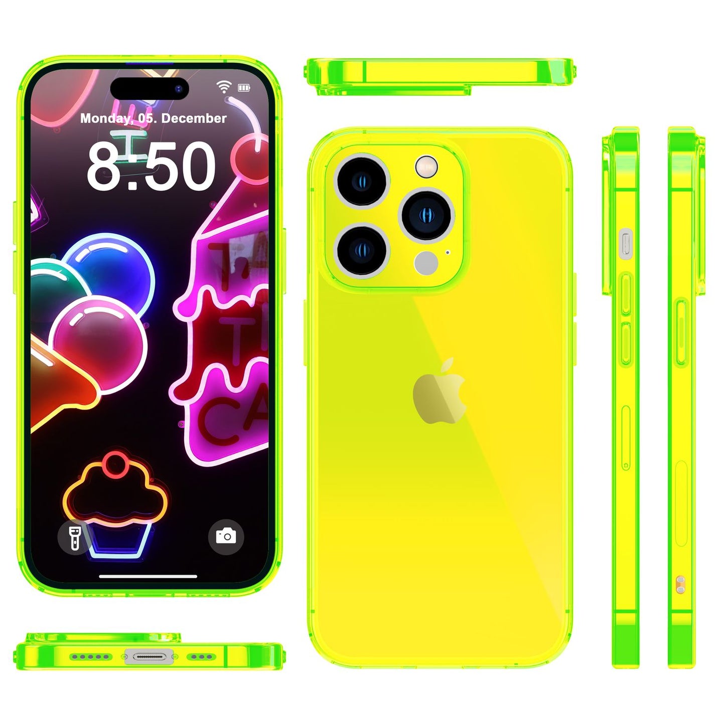 Neon Hülle für iPhone 14 Pro, Durchscheinend Bunt Handyhülle Cover Schutzhülle