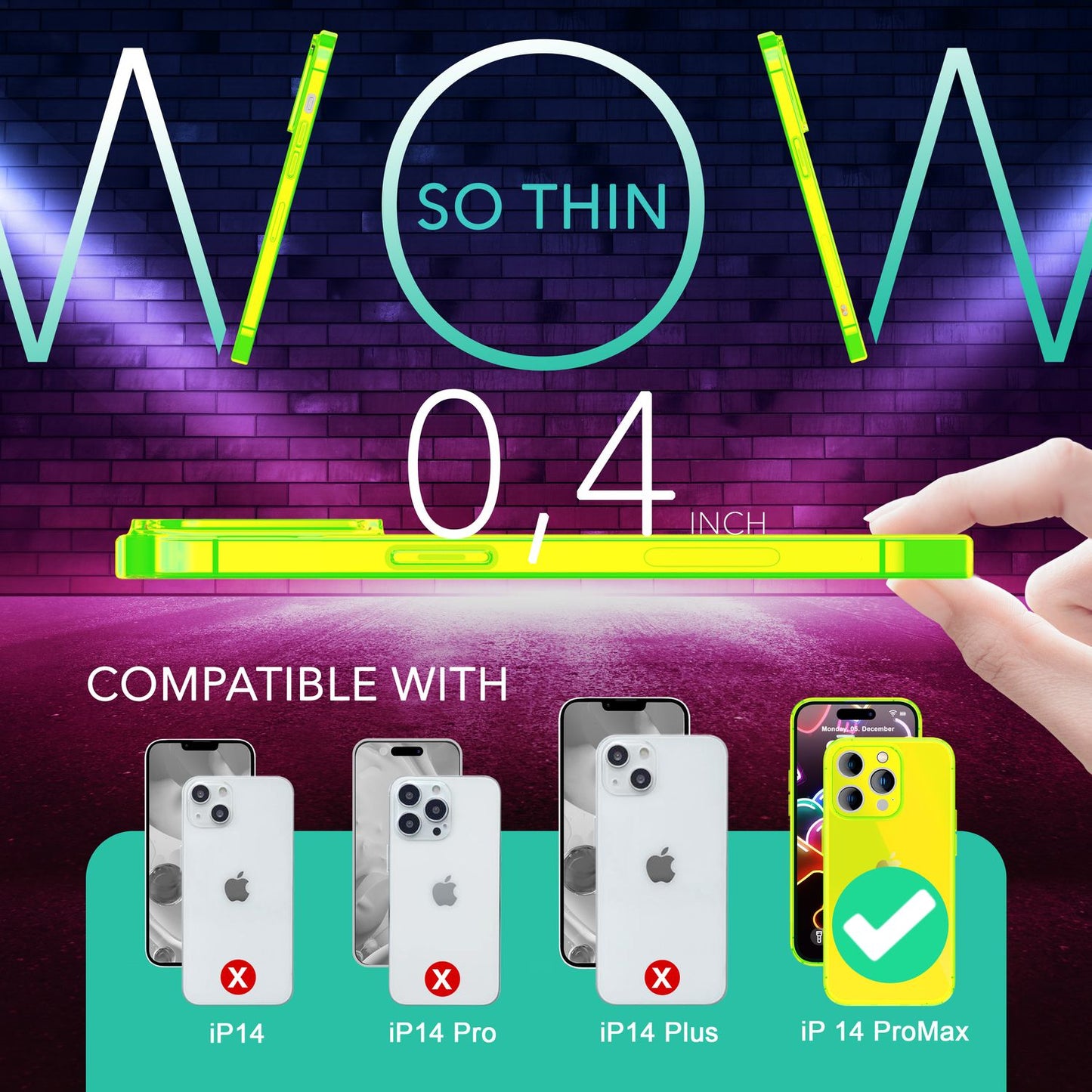 Neon Hülle für iPhone 14 Pro Max, Durchscheinend Bunt Handyhülle TPU Schutzhülle