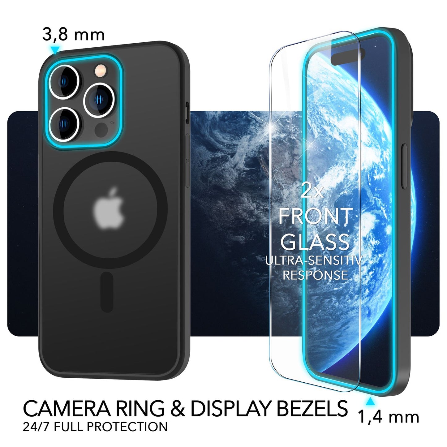 NALIA MagSafe Hülle mit 2x Schutz Glas für iPhone 14 Pro Max, Halb-Transparent Cover