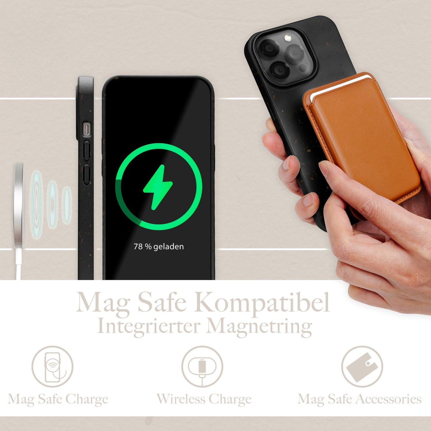 Husă NALIA Berlin EcoFit MagPower Bio - Capacitate 0.8 mm Grosime, Compatibilă cu MagSafe, Potrivire perfectă pentru iPhone 14 Pro