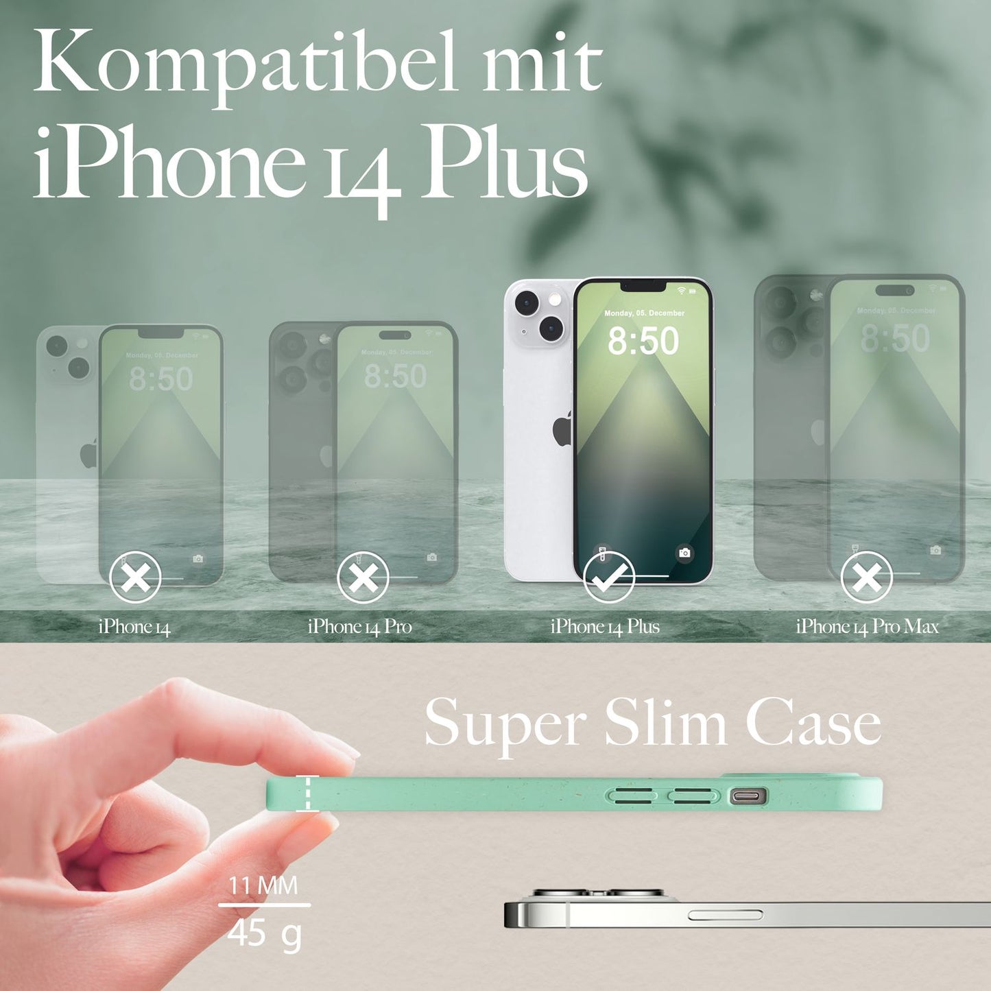 Bio Hülle für iPhone 14 Plus, Nachhaltiges Öko Case Umweltfreundlich Natur Cover