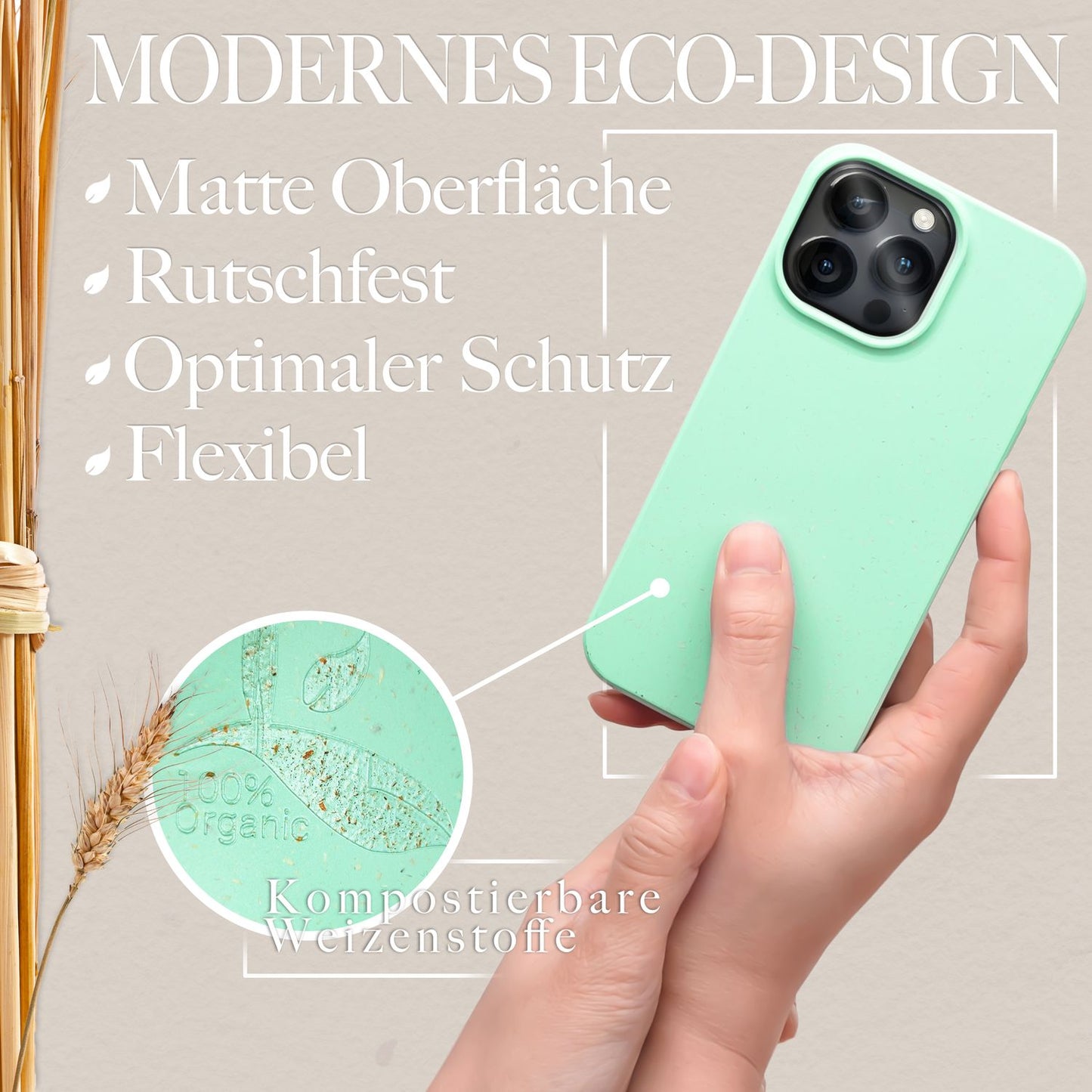 Bio Hülle für iPhone 14 Pro Max, Nachhaltiges Case Umweltfreundlich Natur Cover