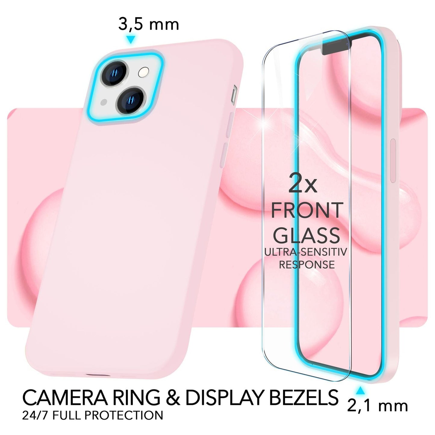 MagSafe Hülle mit 2x Schutz Glas für iPhone 14, Easy Clean Silikon Handy Cover