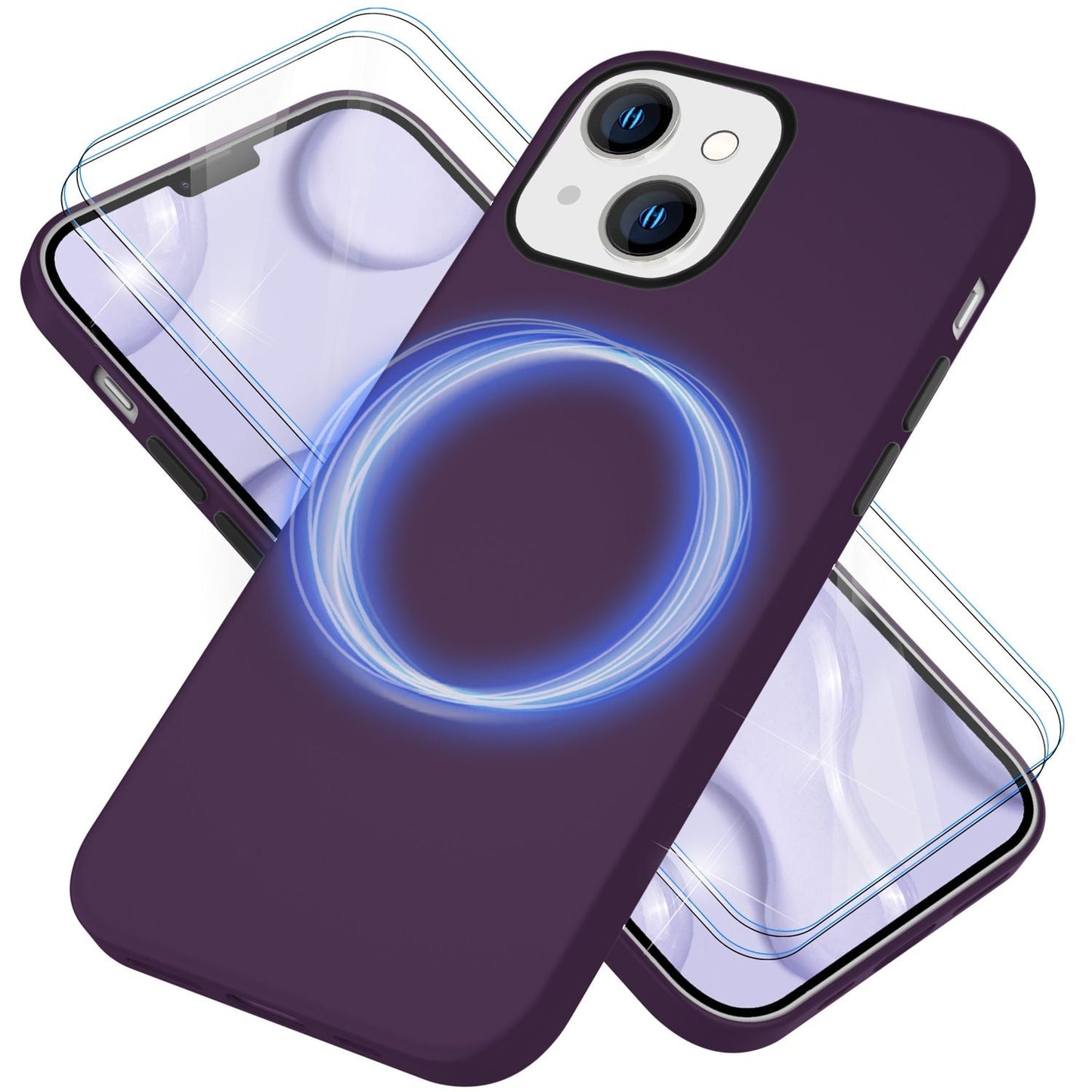 MagSafe Hülle mit 2x Schutz Glas für iPhone 14, Easy Clean Silikon Handy Cover