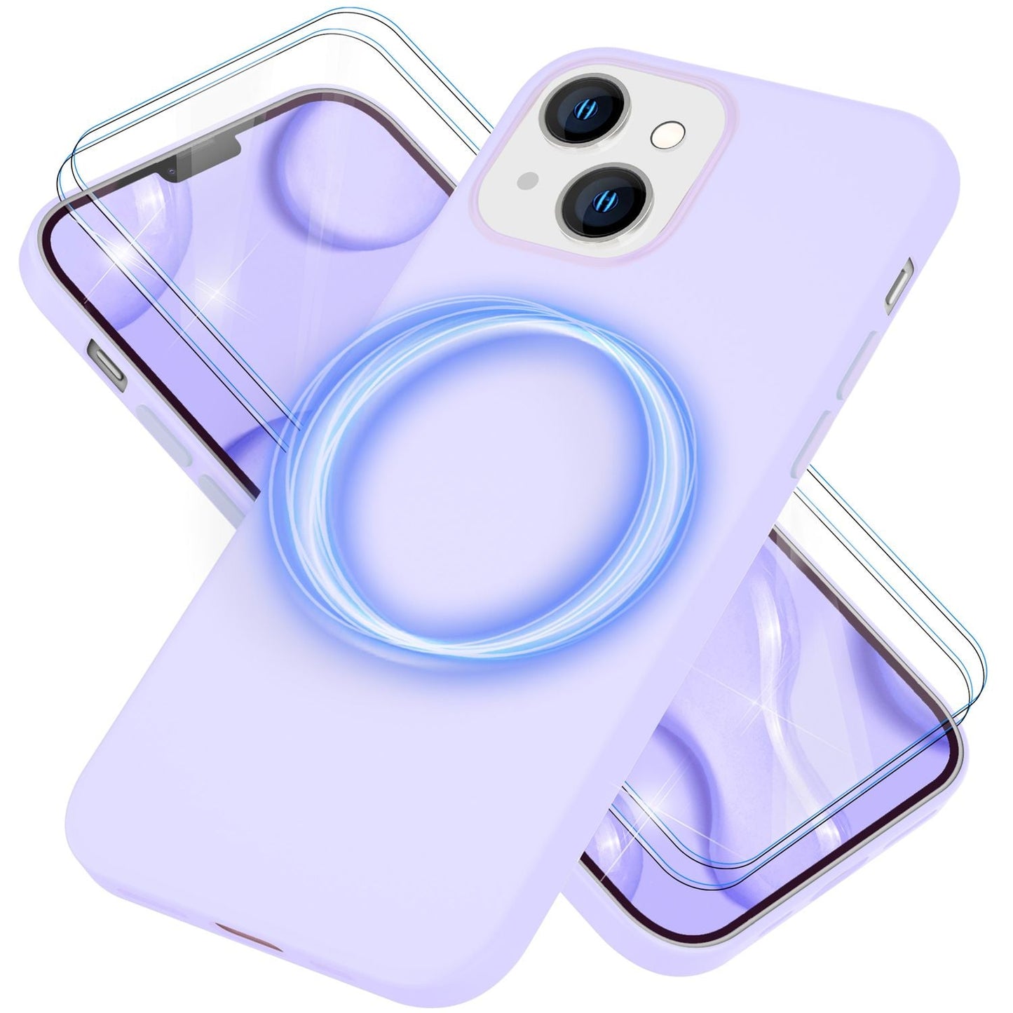 MagSafe Hülle mit 2x Schutz Glas für iPhone 14, Easy Clean Silikon Handy Cover