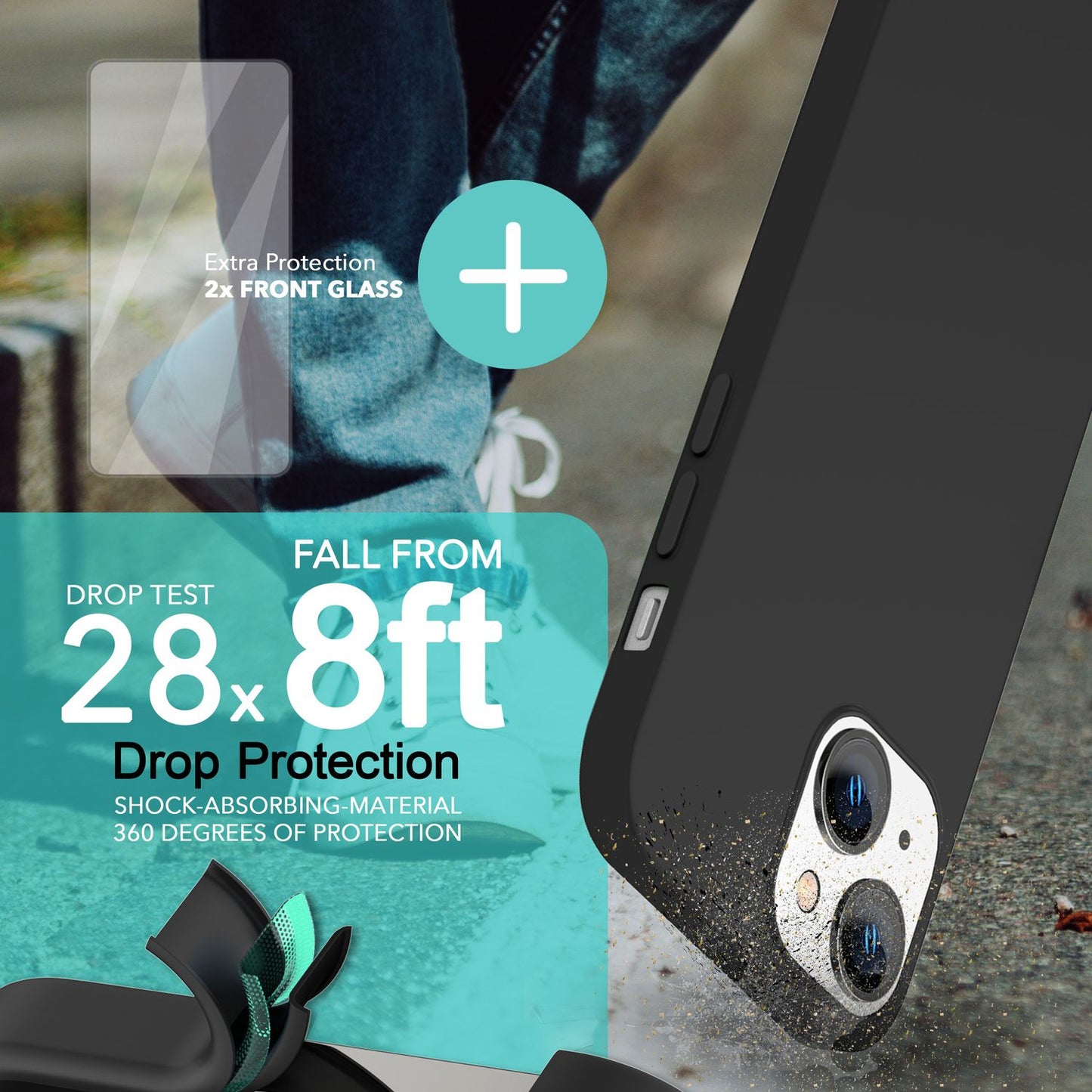 MagSafe Hülle mit 2x Schutz Glas für iPhone 14, Easy Clean Silikon Handy Cover