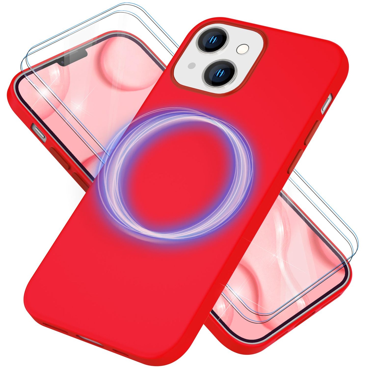 MagSafe Hülle mit 2x Schutz Glas für iPhone 14, Easy Clean Silikon Handy Cover