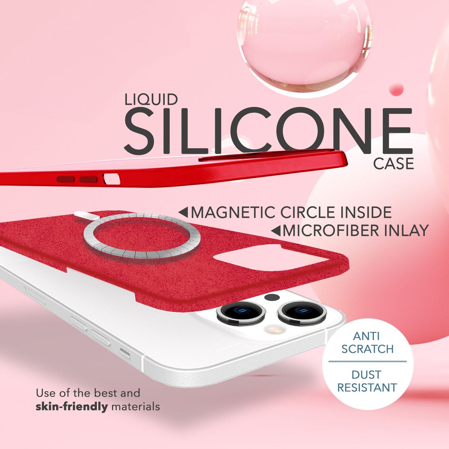 MagSafe Hülle mit 2x Schutz Glas für iPhone 14, Easy Clean Silikon Handy Cover