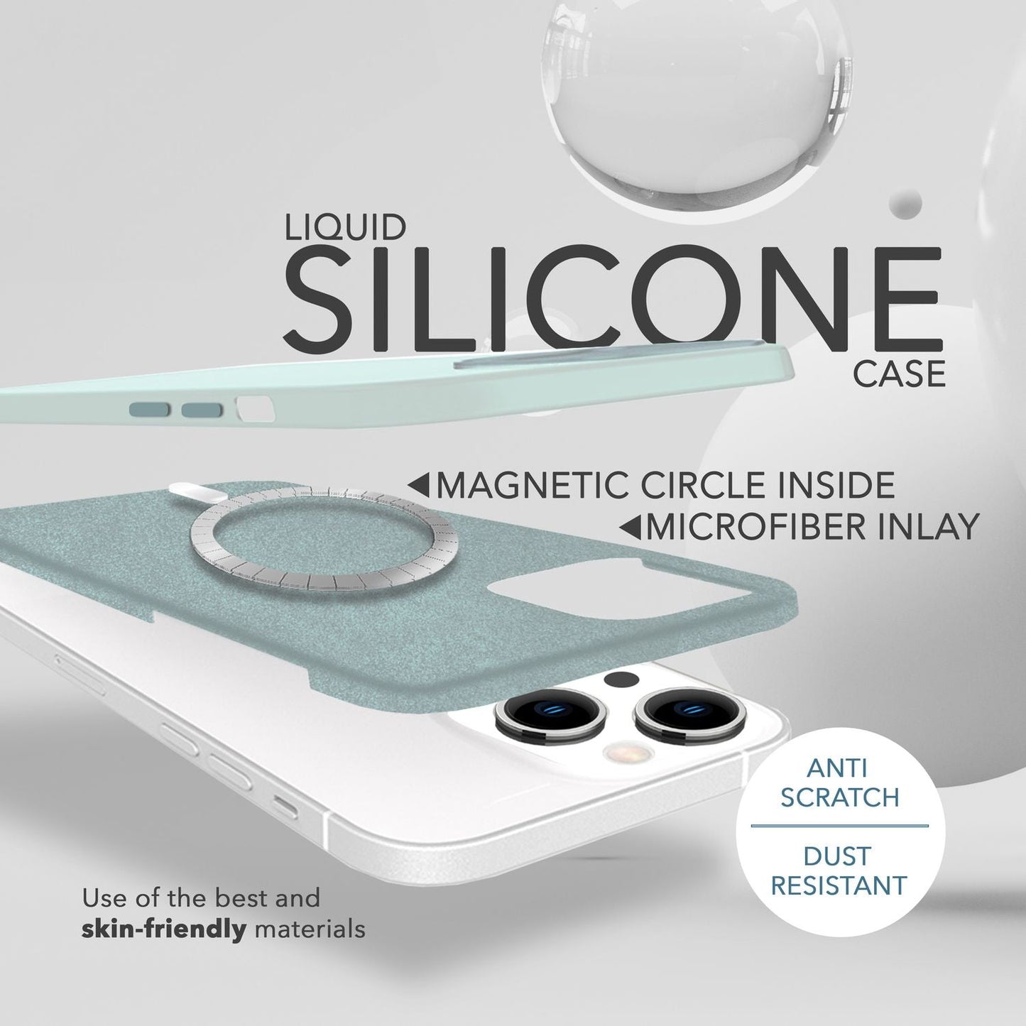 MagSafe Hülle mit 2x Schutz Glas für iPhone 14, Easy Clean Silikon Handy Cover