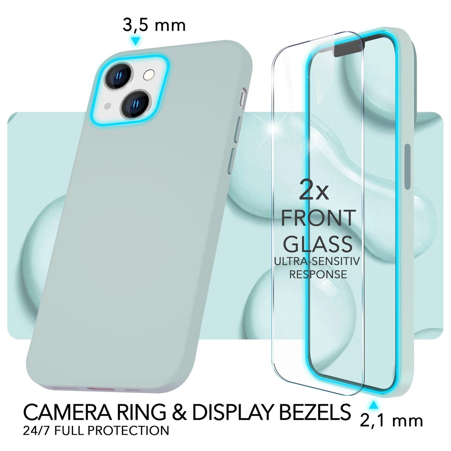 MagSafe Hülle mit 2x Schutz Glas für iPhone 14, Easy Clean Silikon Handy Cover