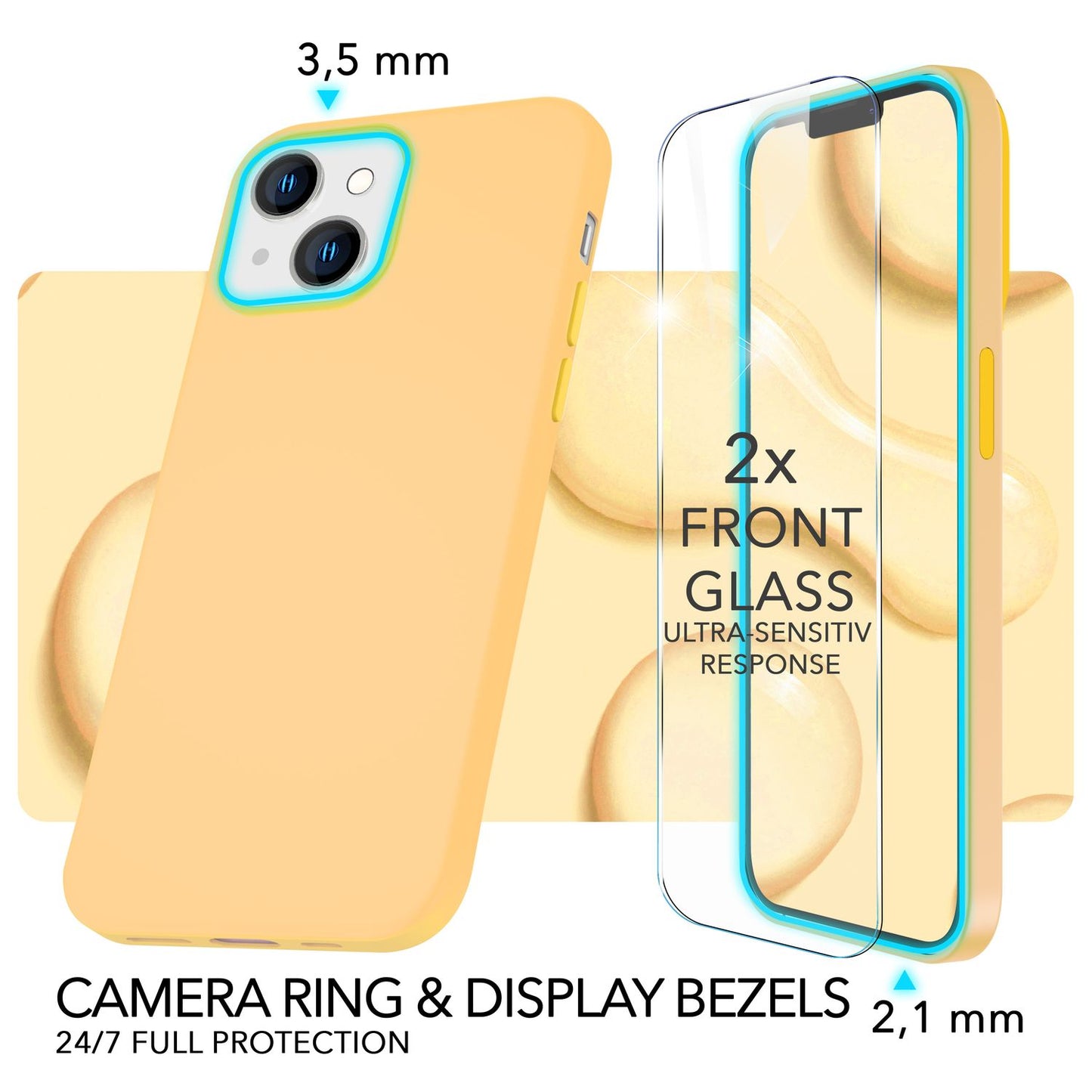 MagSafe Hülle mit 2x Schutz Glas für iPhone 14, Easy Clean Silikon Handy Cover