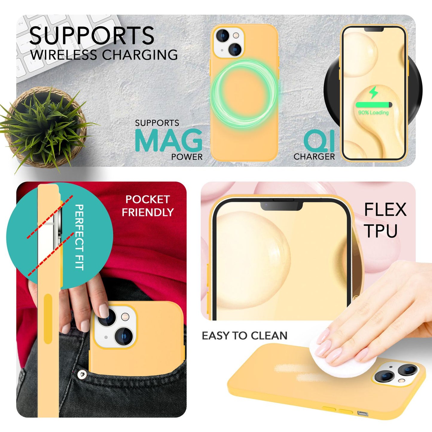 MagSafe Hülle mit 2x Schutz Glas für iPhone 14, Easy Clean Silikon Handy Cover