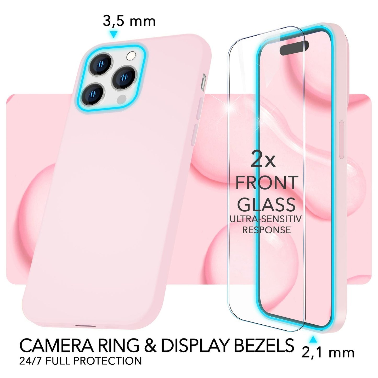 MagSafe Hülle mit 2x Schutz Glas für iPhone 14 Pro, Easy Clean Silikon Cover