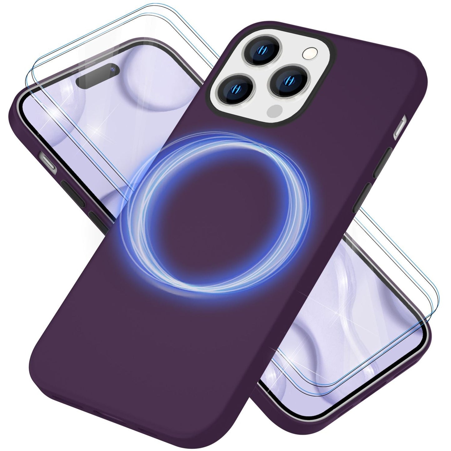 MagSafe Hülle mit 2x Schutz Glas für iPhone 14 Pro, Easy Clean Silikon Cover