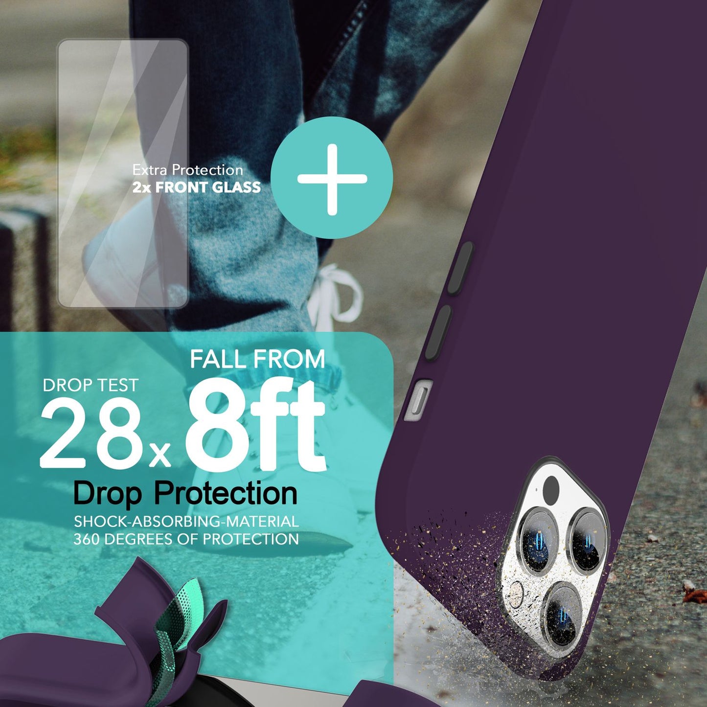 MagSafe Hülle mit 2x Schutz Glas für iPhone 14 Pro, Easy Clean Silikon Cover