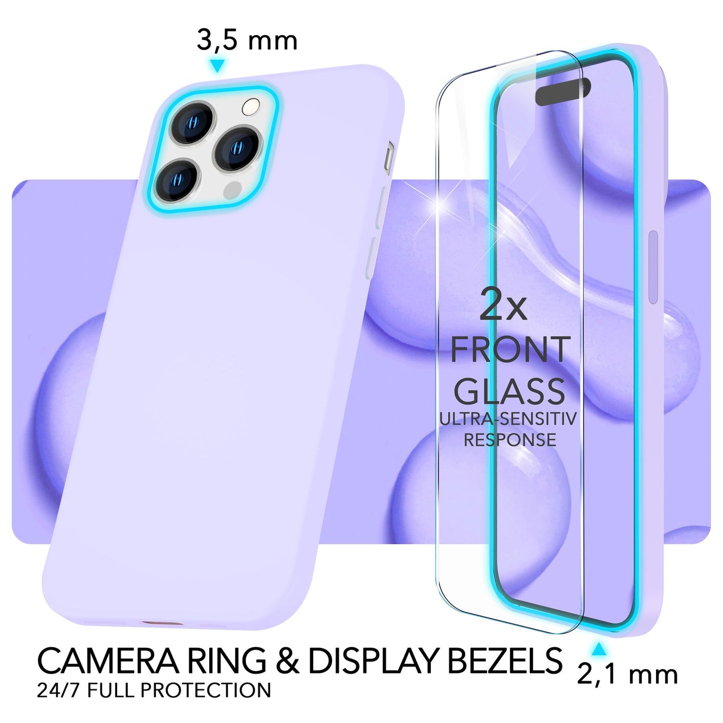 MagSafe Hülle mit 2x Schutz Glas für iPhone 14 Pro, Easy Clean Silikon Cover