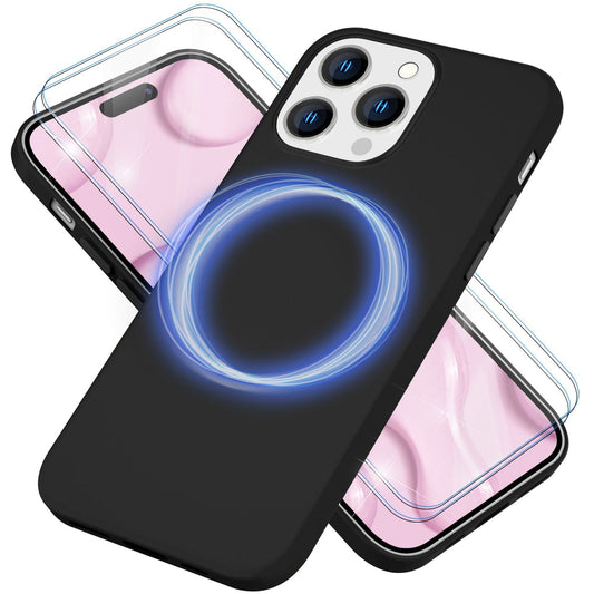 MagSafe Hülle mit 2x Schutz Glas für iPhone 14 Pro, Easy Clean Silikon Cover