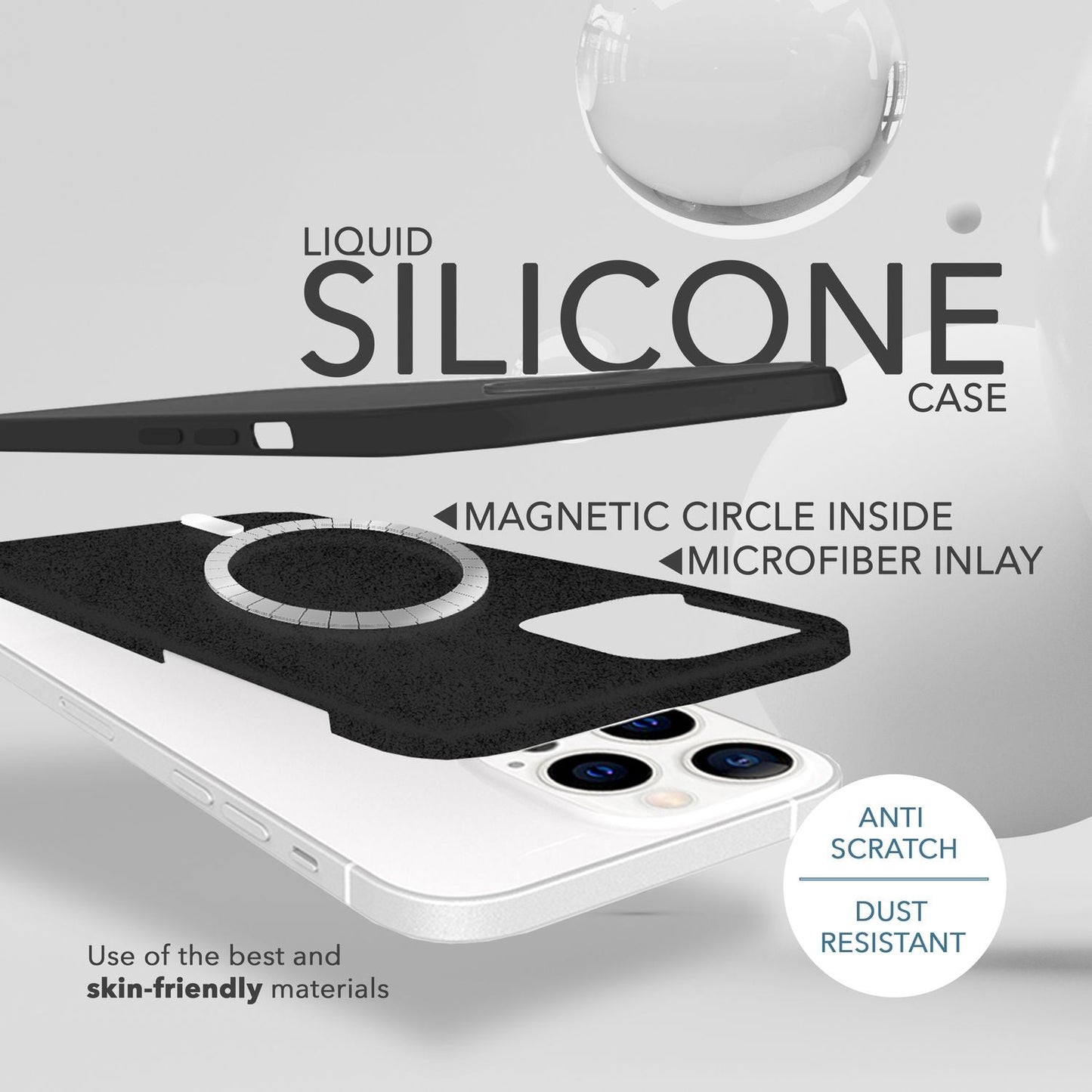 MagSafe Hülle mit 2x Schutz Glas für iPhone 14 Pro, Easy Clean Silikon Cover