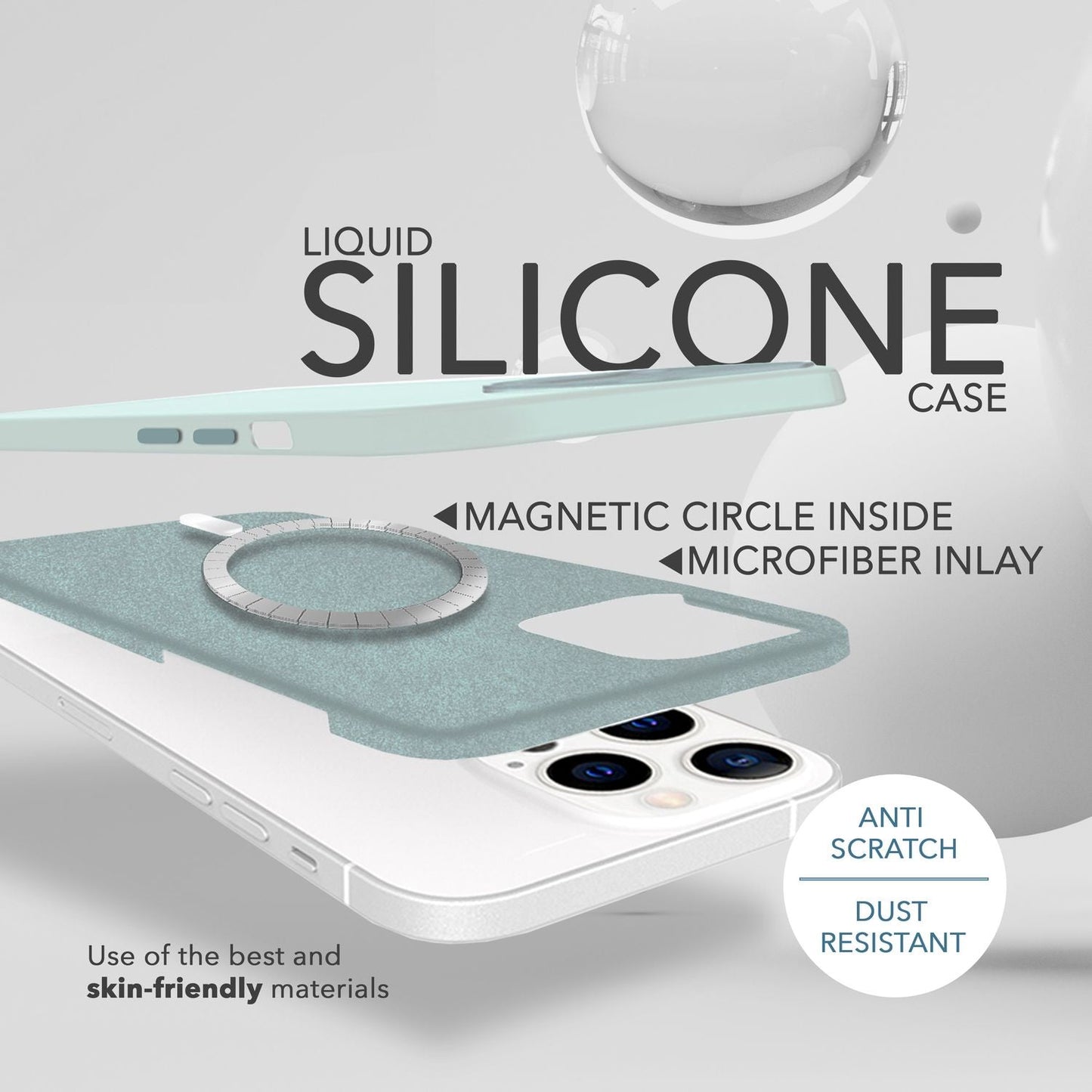 MagSafe Hülle mit 2x Schutz Glas für iPhone 14 Pro, Easy Clean Silikon Cover