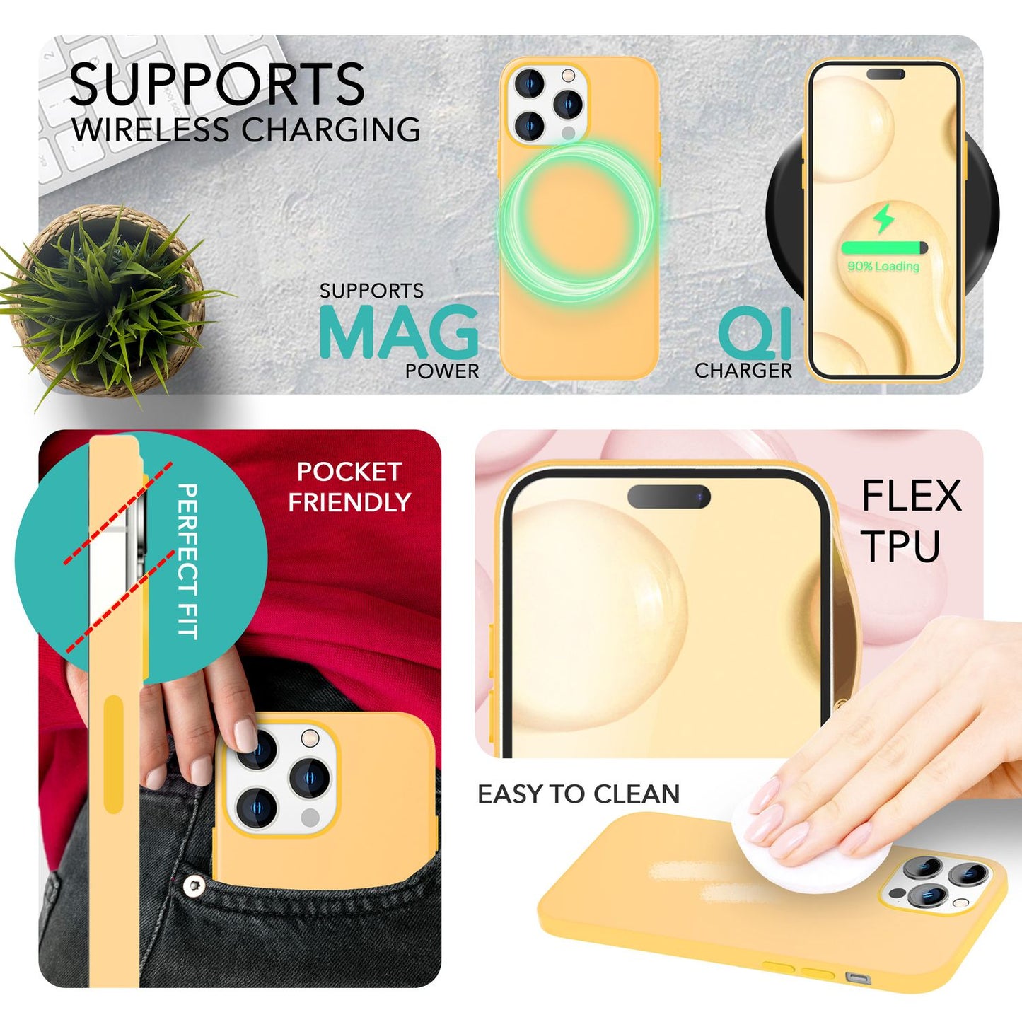 MagSafe Hülle mit 2x Schutz Glas für iPhone 14 Pro, Easy Clean Silikon Cover