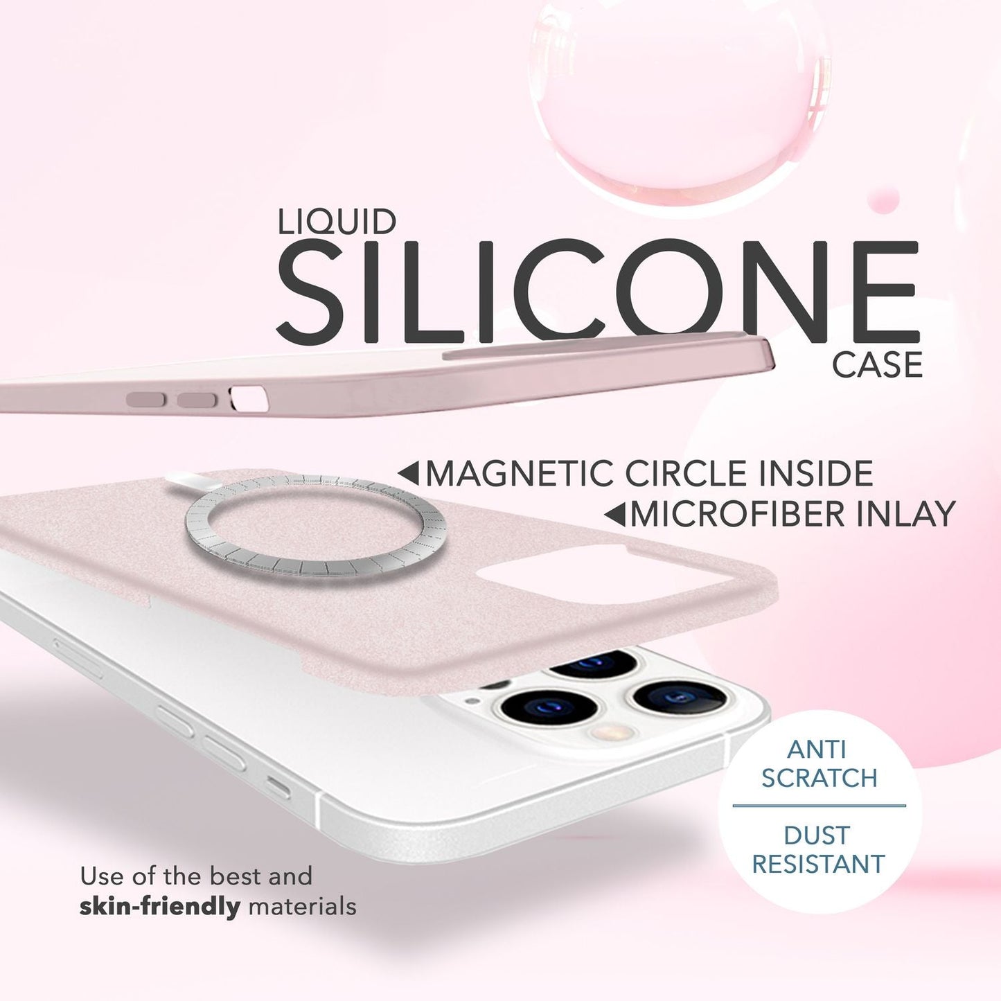 MagSafe Hülle mit 2x Schutz Glas für iPhone 14 Pro Max, Easy Clean Silikon Case