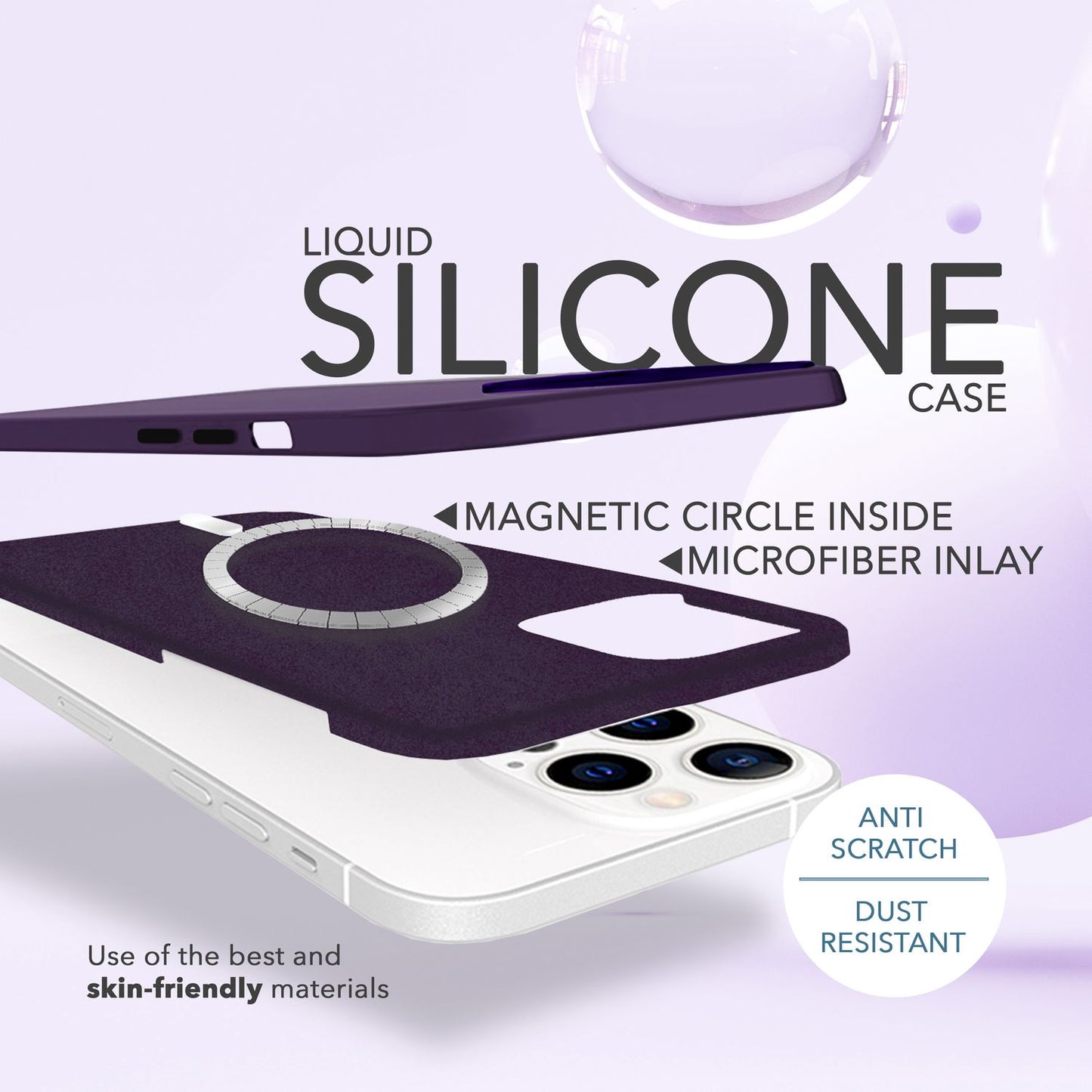 MagSafe Hülle mit 2x Schutz Glas für iPhone 14 Pro Max, Easy Clean Silikon Case