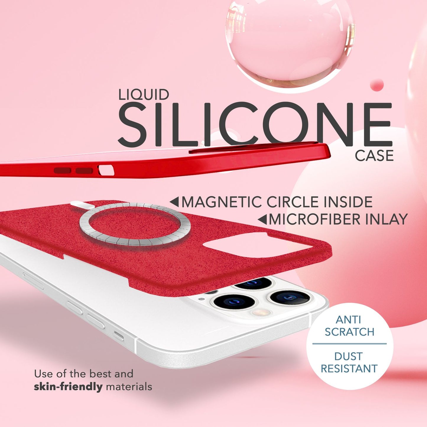 MagSafe Hülle mit 2x Schutz Glas für iPhone 14 Pro Max, Easy Clean Silikon Case