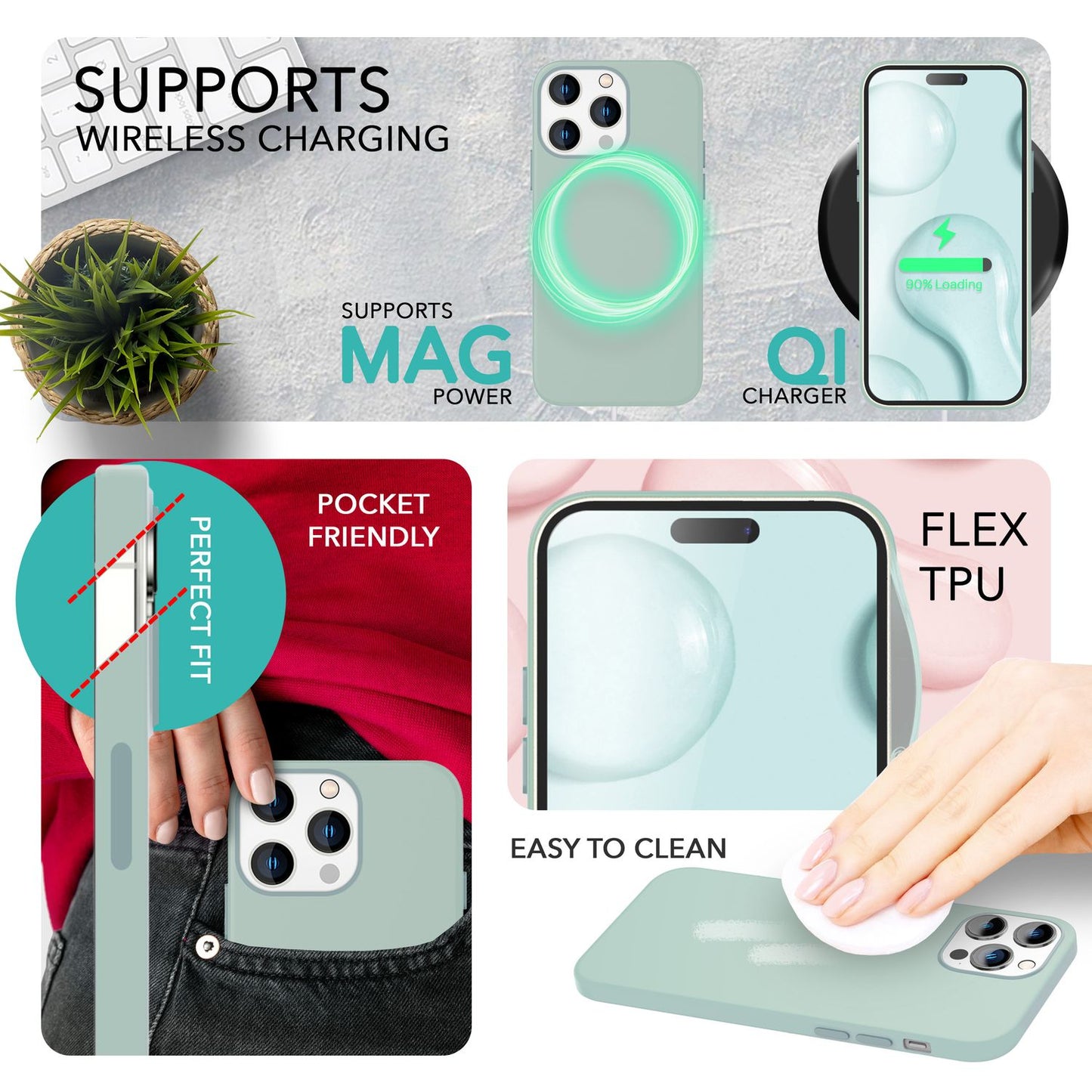 MagSafe Hülle mit 2x Schutz Glas für iPhone 14 Pro Max, Easy Clean Silikon Case