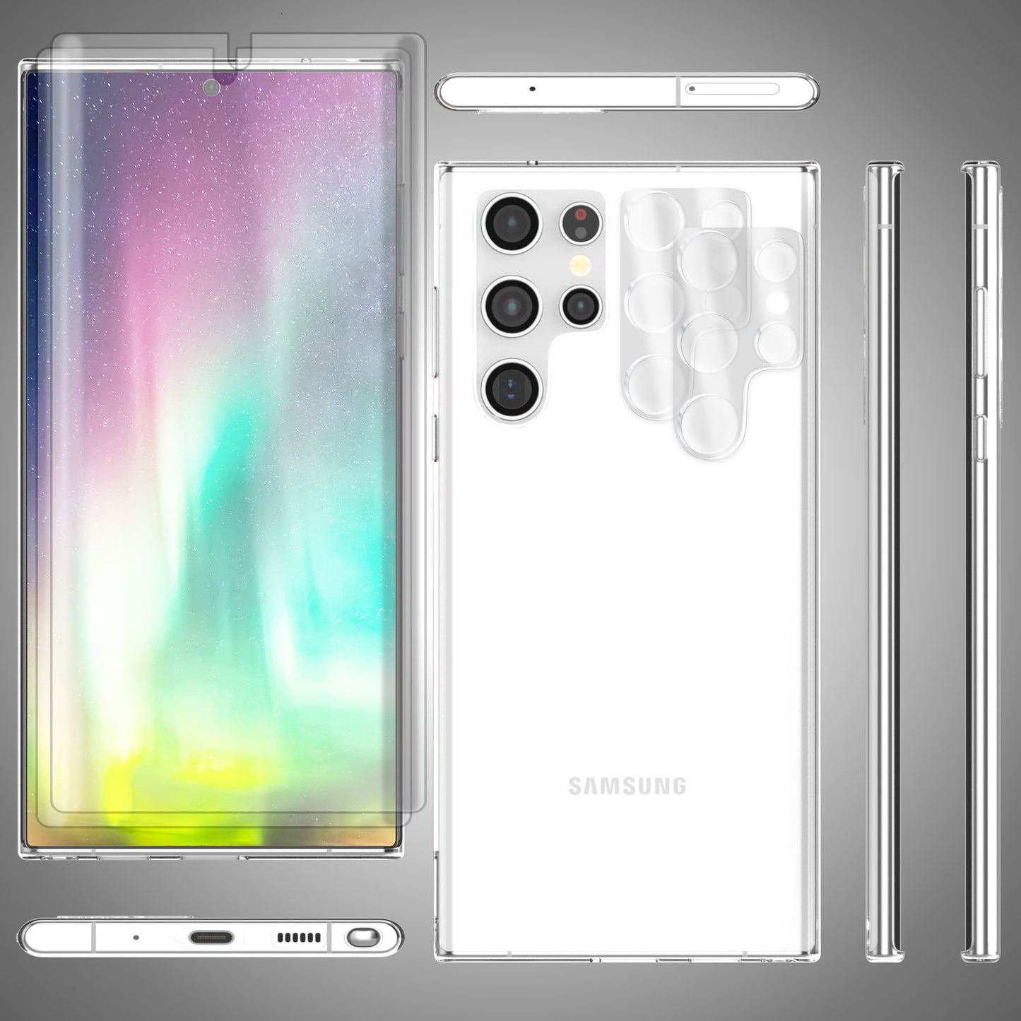 Klare Silikon Hülle für Samsung Galaxy S23 Ultra 2x Displayschutz & Kameraschutz