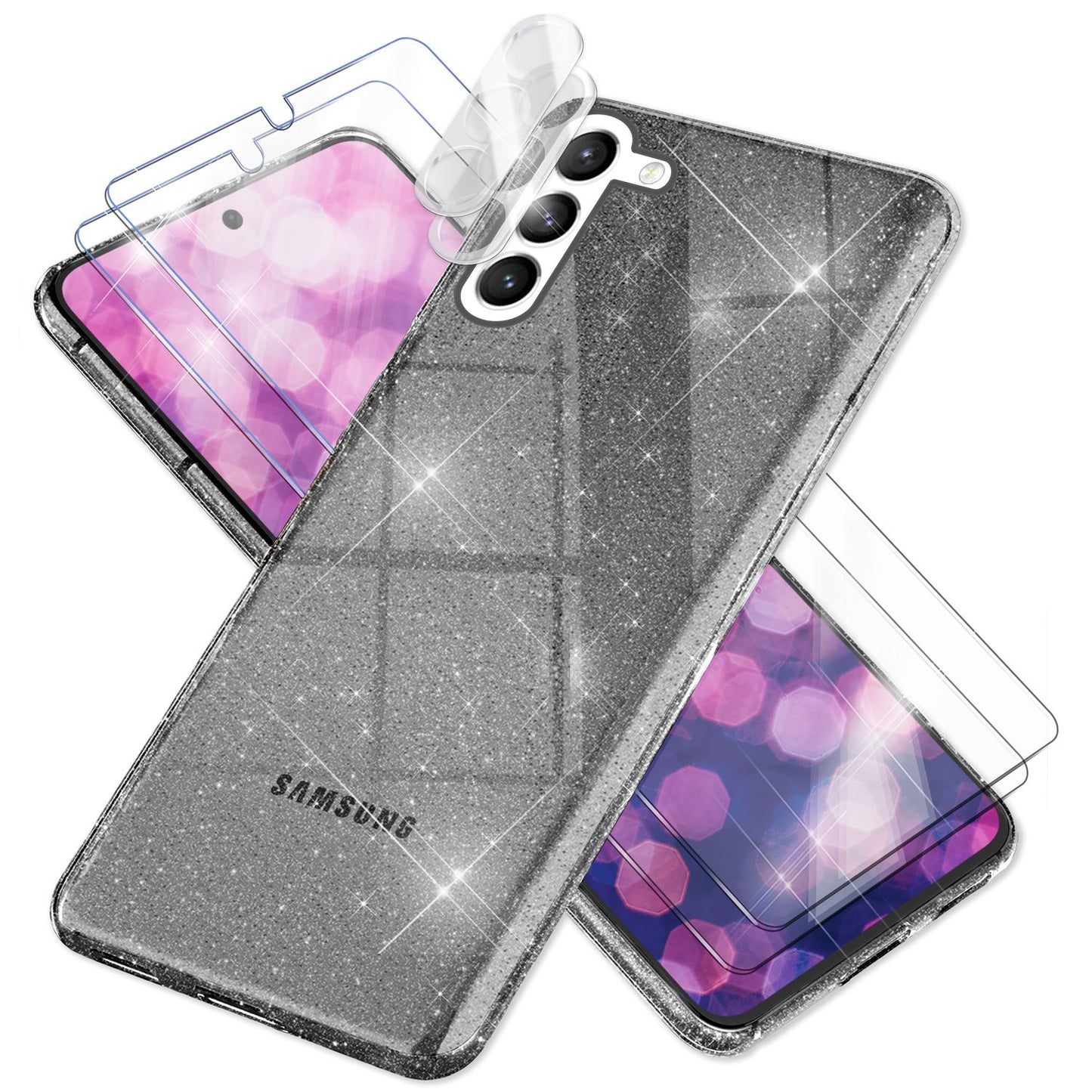 Glitzer Hülle für Samsung Galaxy S23, 2x Displayglas & Kameraschutz