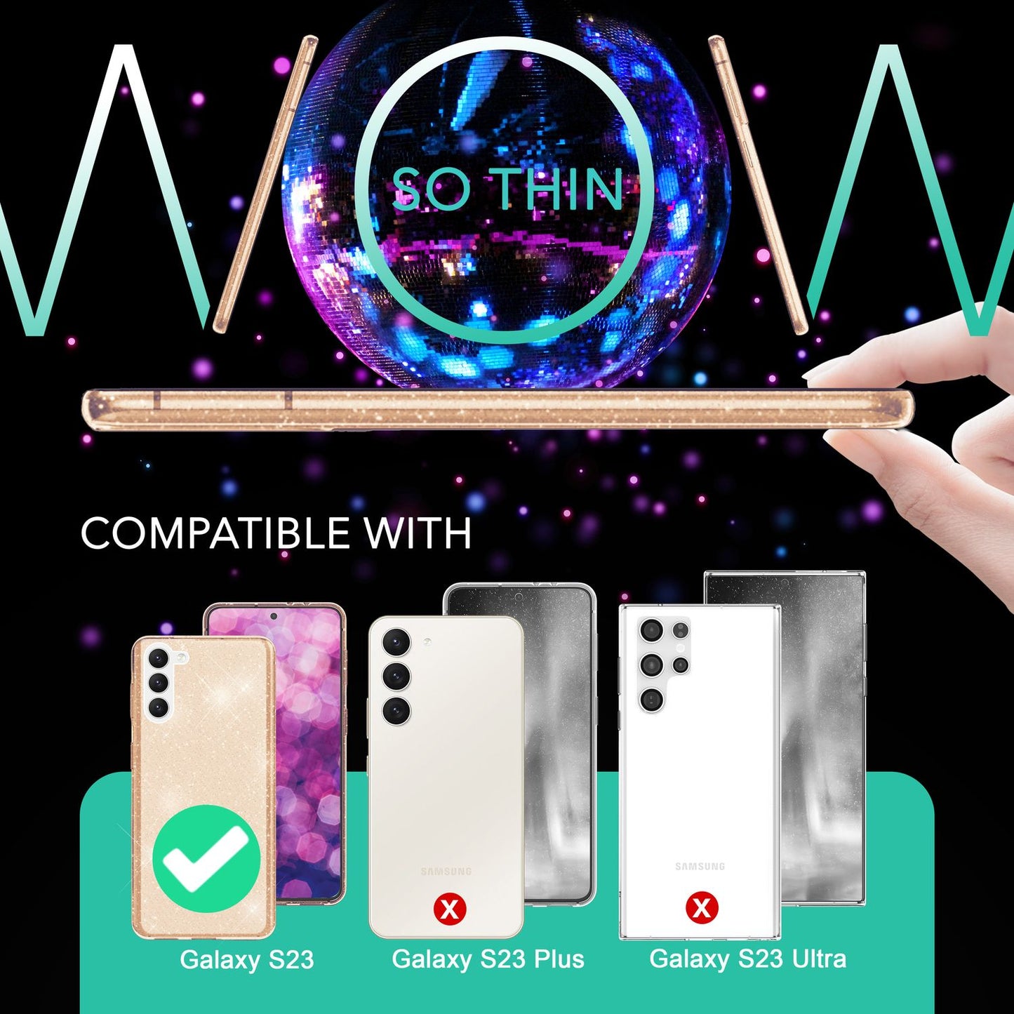 Glitzer Hülle für Samsung Galaxy S23, 2x Displayglas & Kameraschutz