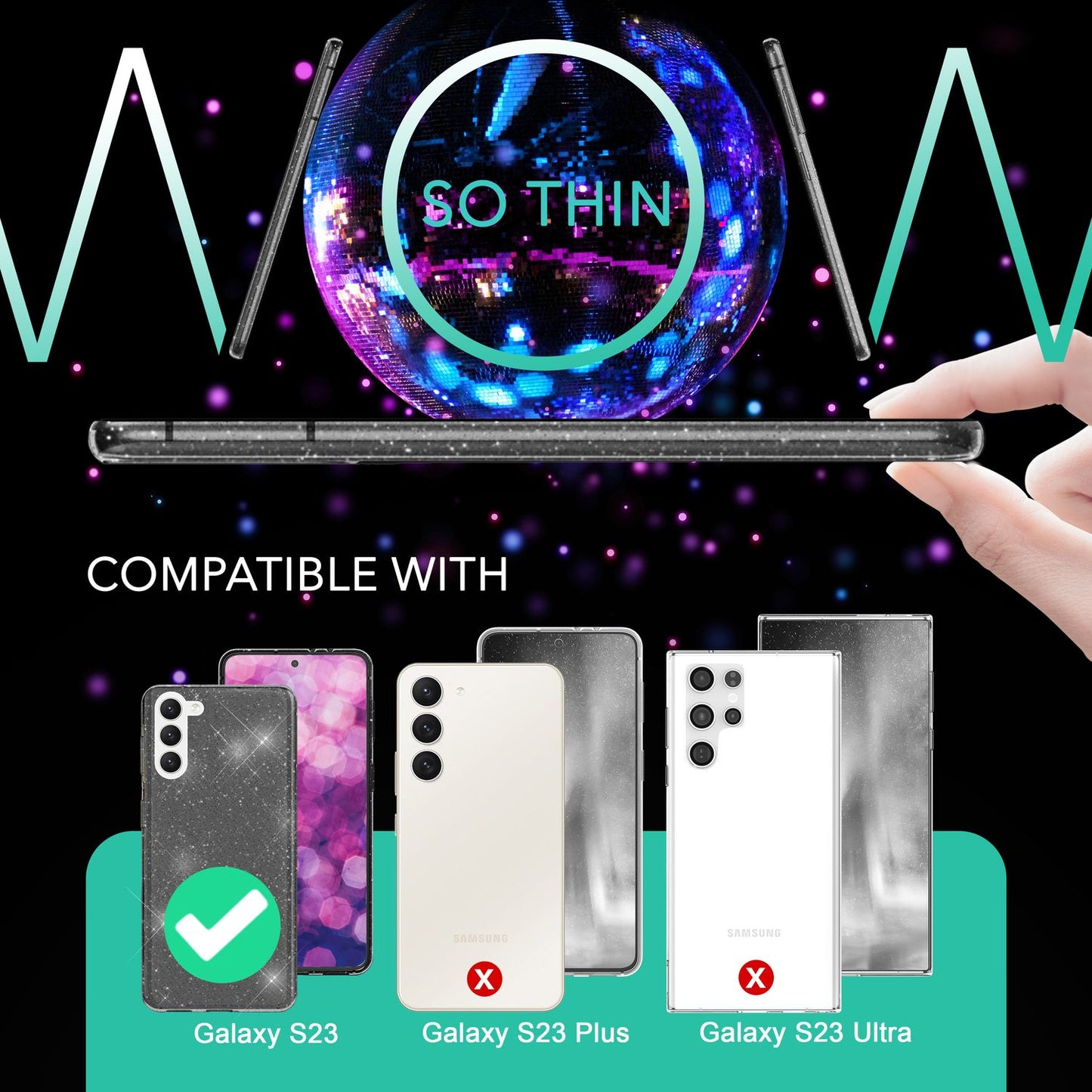 Glitzer Hülle für Samsung Galaxy S23, 2x Displayglas & Kameraschutz