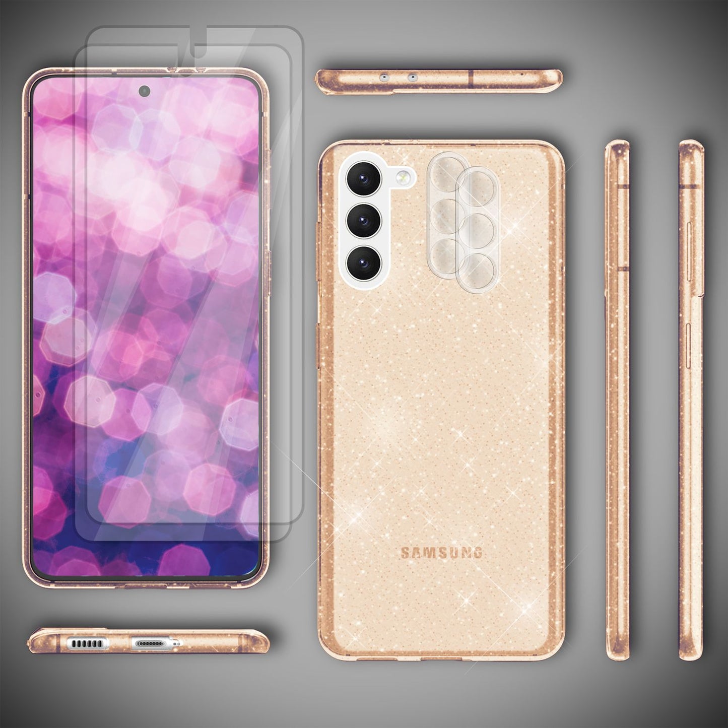 Glitzer Hülle für Samsung Galaxy S23, 2x Displayglas & Kameraschutz